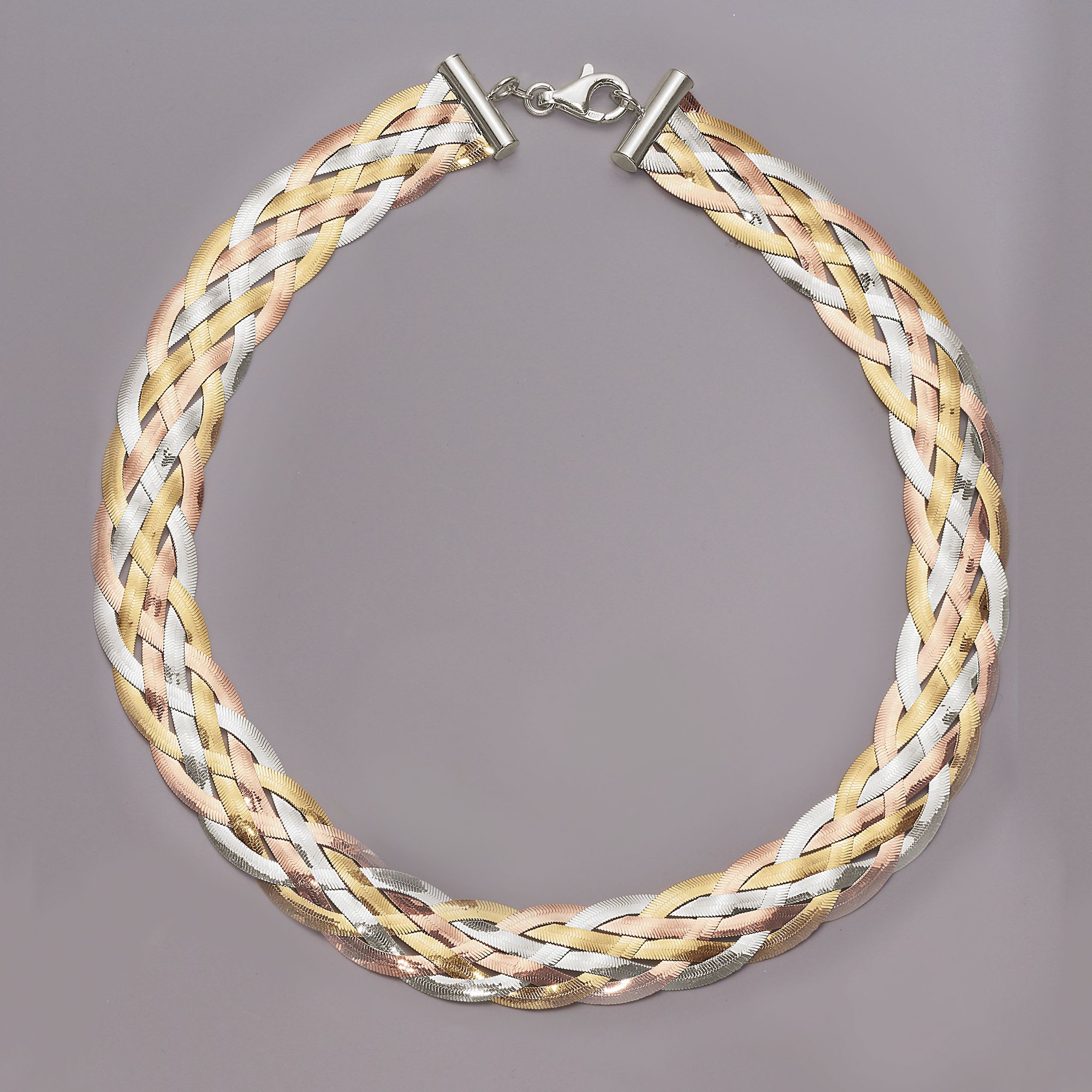 Italian Sterling Silver Braided Herringbone Necklace by Verona | Groupon