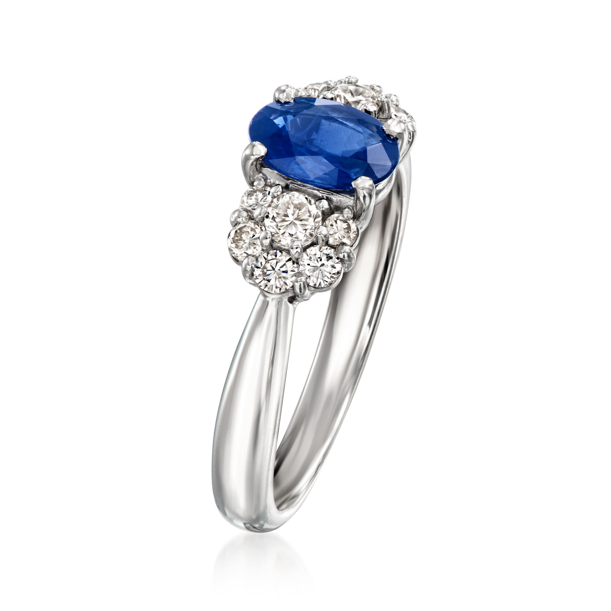 C. 1990 Vintage .79 Carat Sapphire and .40 ct. t.w. Diamond Ring in  Platinum. Size 6