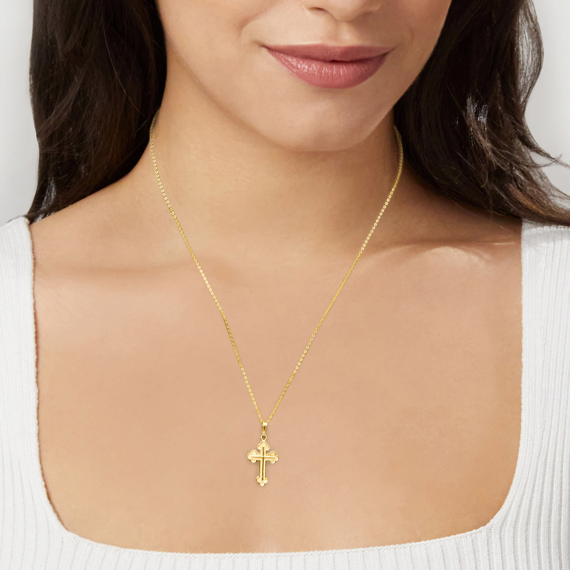 10kt Yellow Gold Budded Cross Pendant Necklace | Ross-Simons