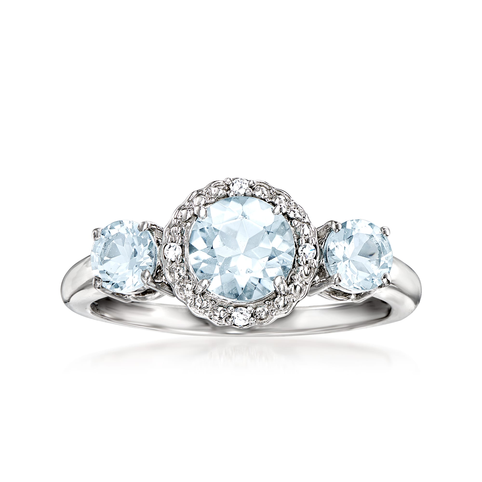 1.20 ct. t.w. Aquamarine Ring with Diamond Accents in 14kt White Gold ...
