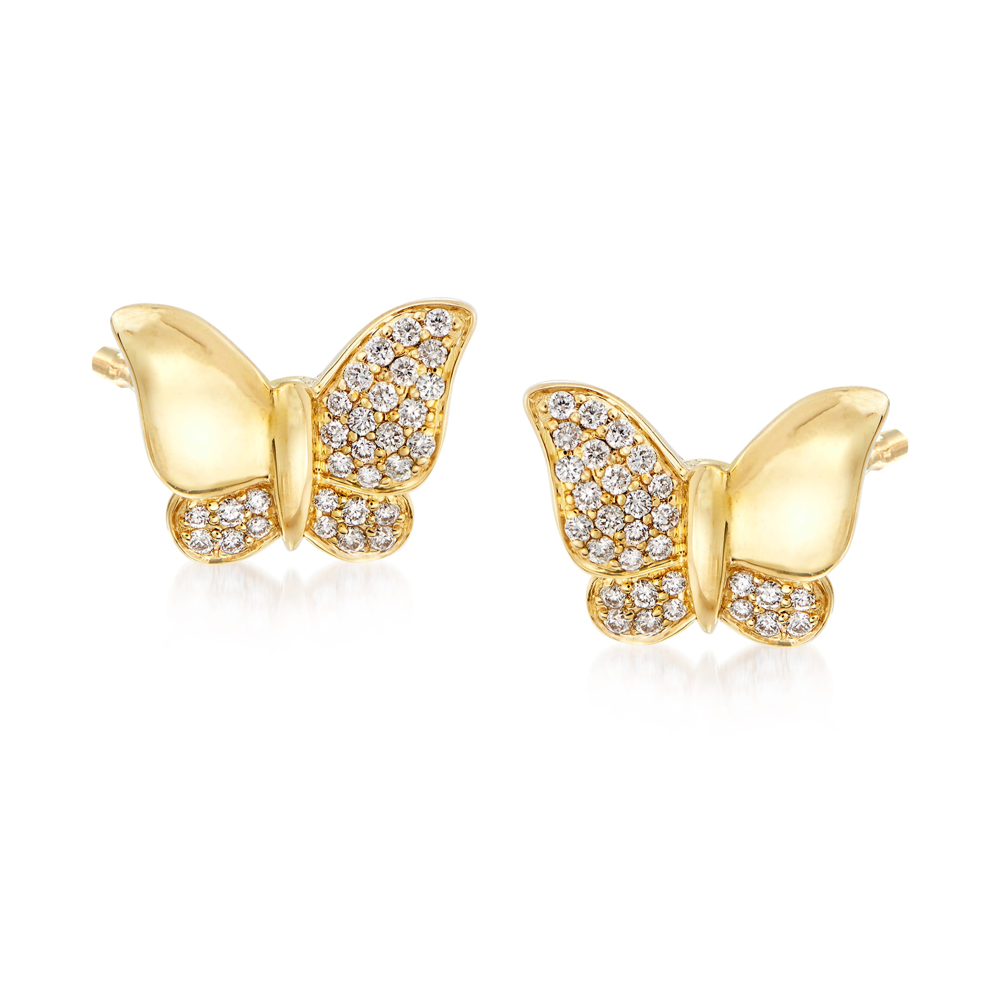 .30 ct. t.w. Diamond Butterfly Earrings in 14kt Yellow Gold | Ross-Simons