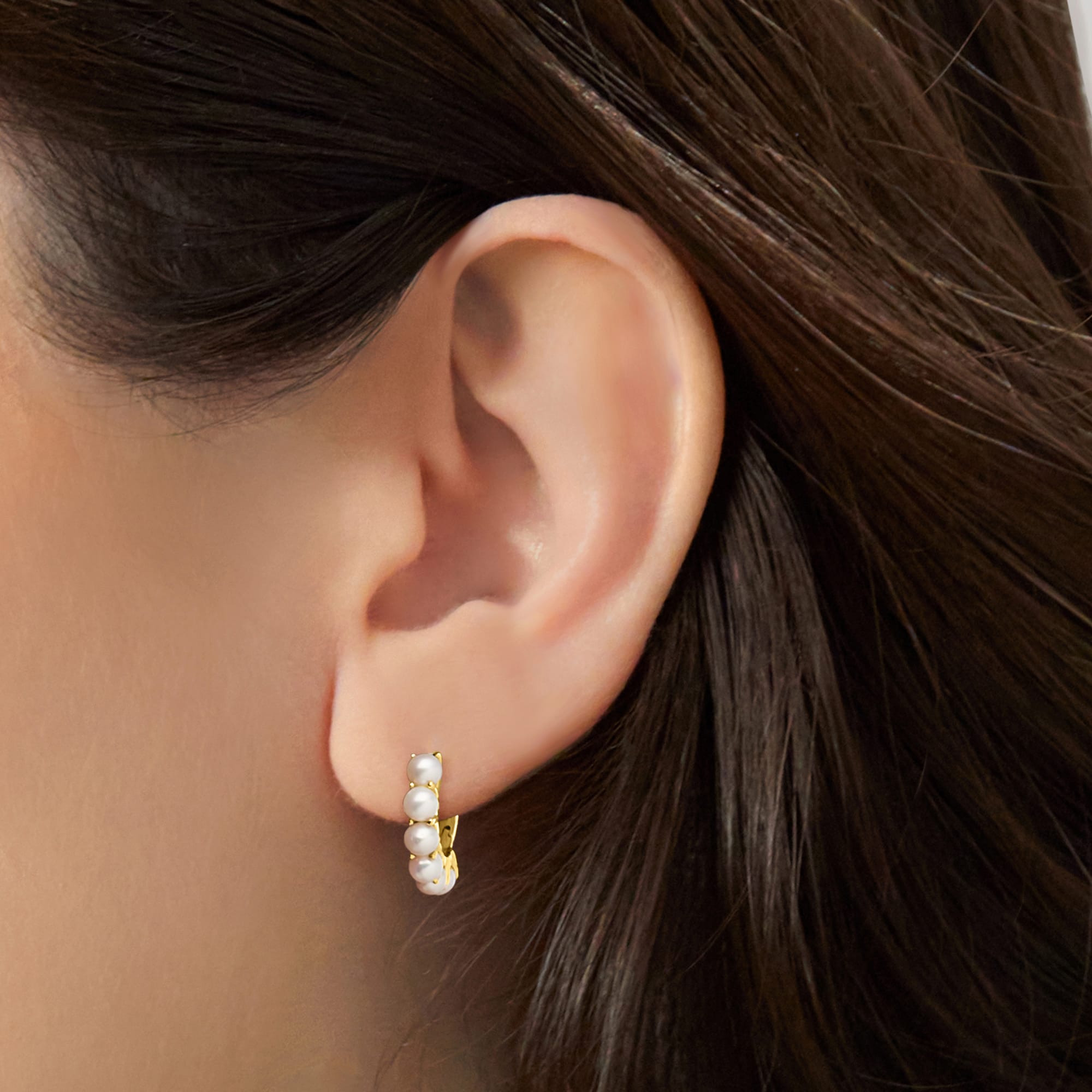 3mm Cultured Pearl Huggie Hoop Earrings in 14kt Gold. 5 8