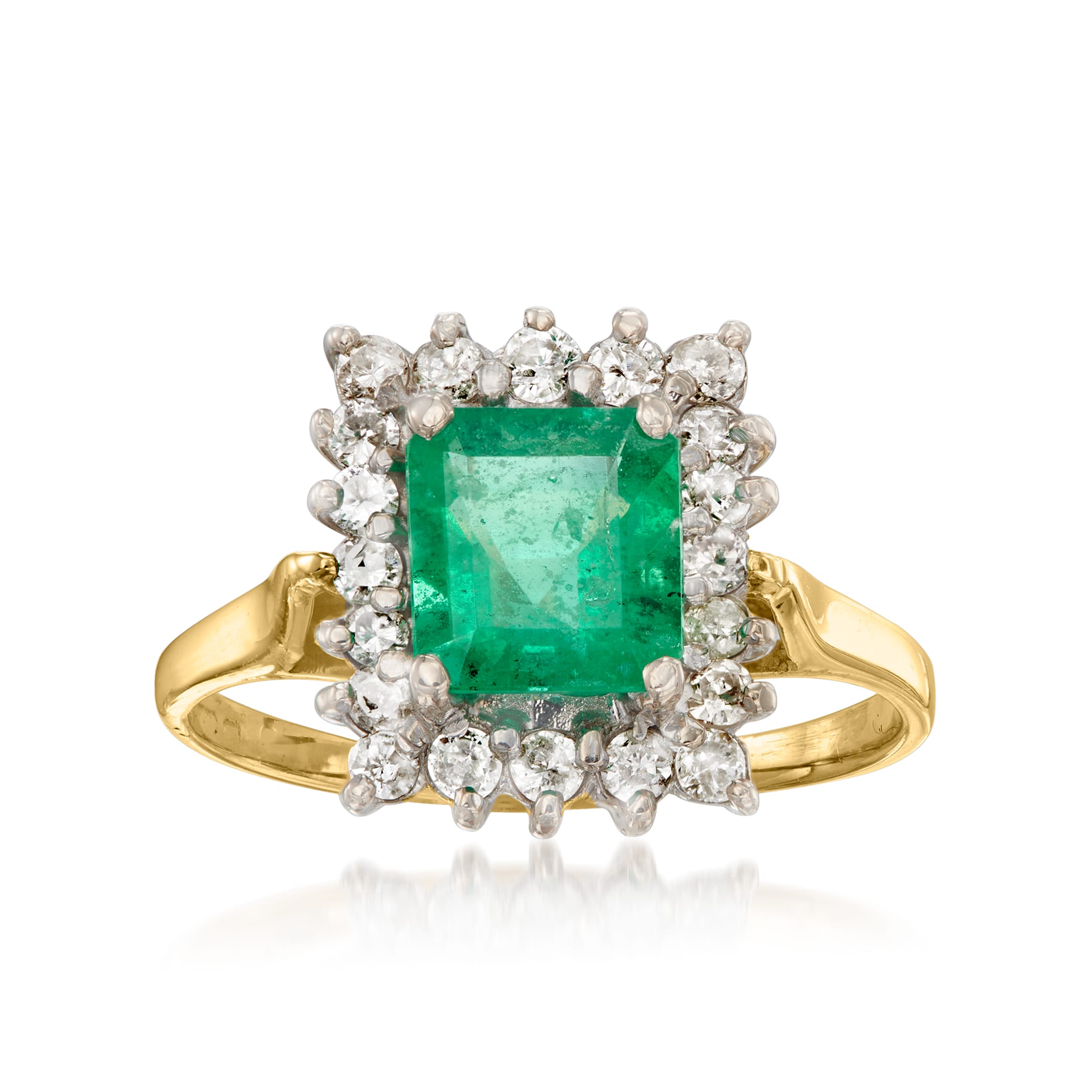 C. 1984 Vintage 1.30 Carat Emerald and .50 ct. t.w. Diamond Ring in ...