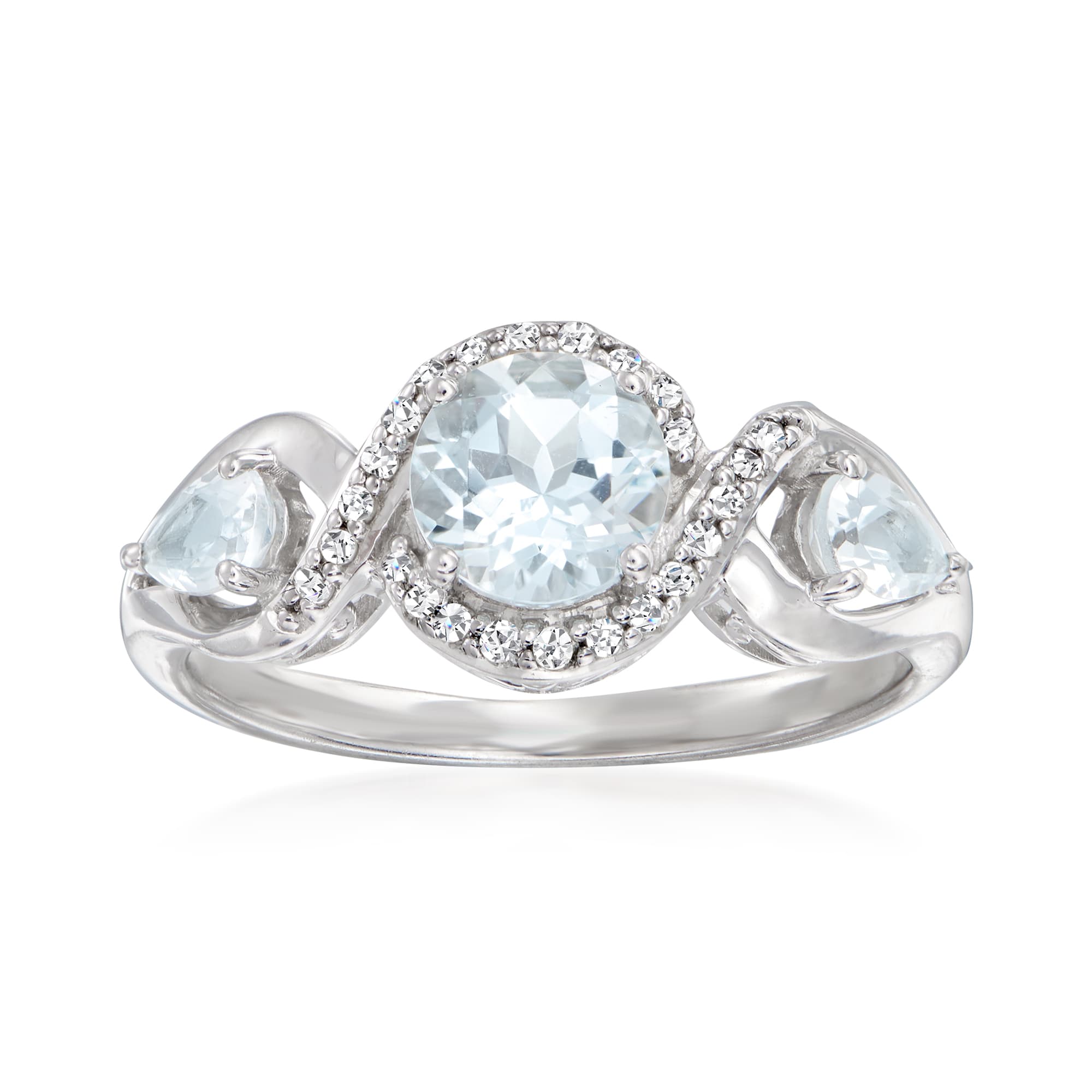 1.10 ct. t.w. Aquamarine and .84 ct. t.w. Diamond Ring in Sterling ...