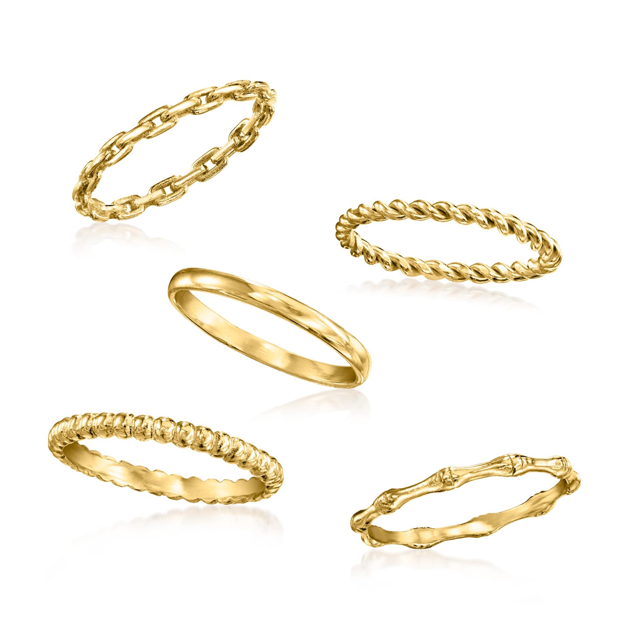 18kt Gold Over Sterling Jewelry Set: Five Stackable Rings