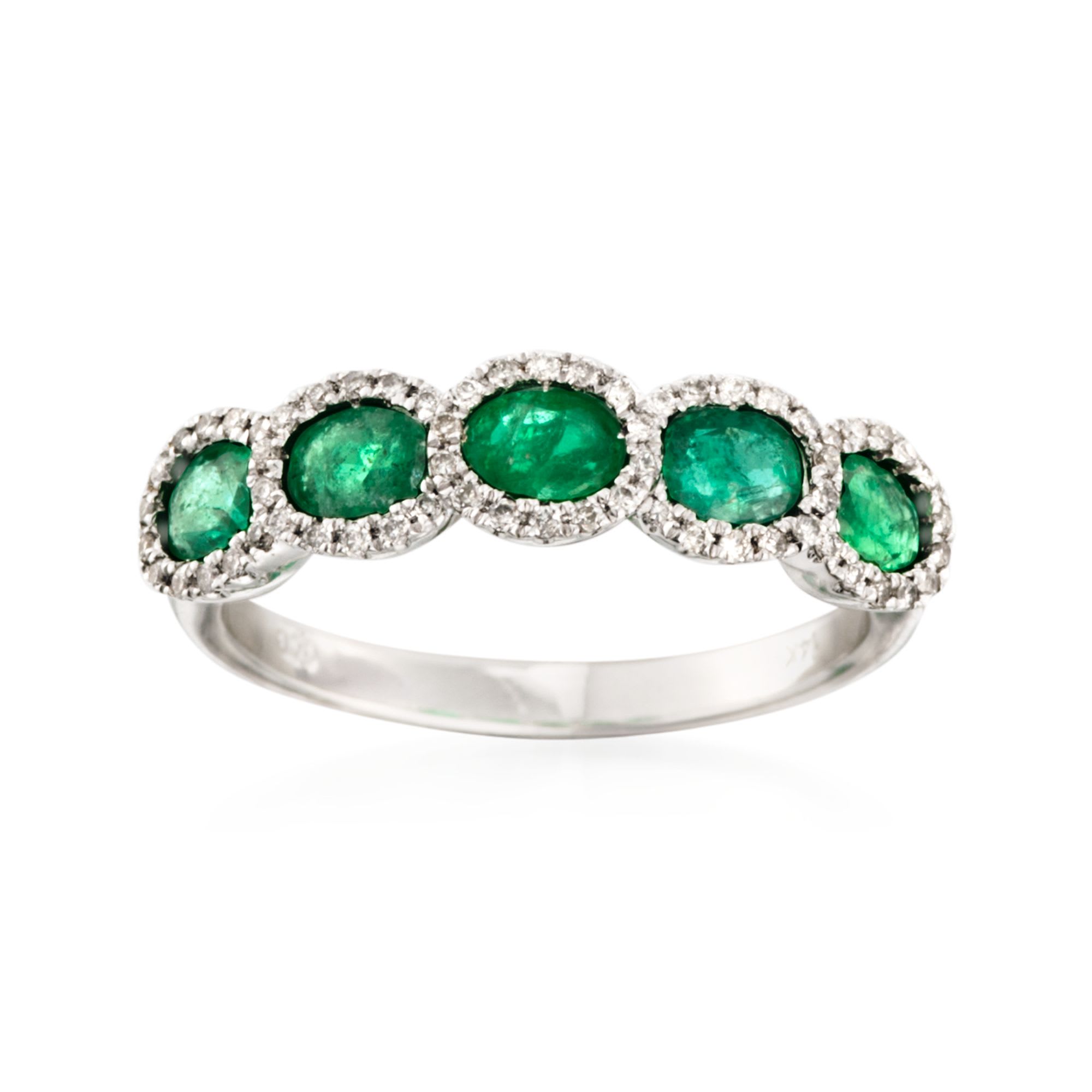 1.10 ct. t.w. Emerald Five-Stone Ring with .20 ct. t.w. Diamonds in ...