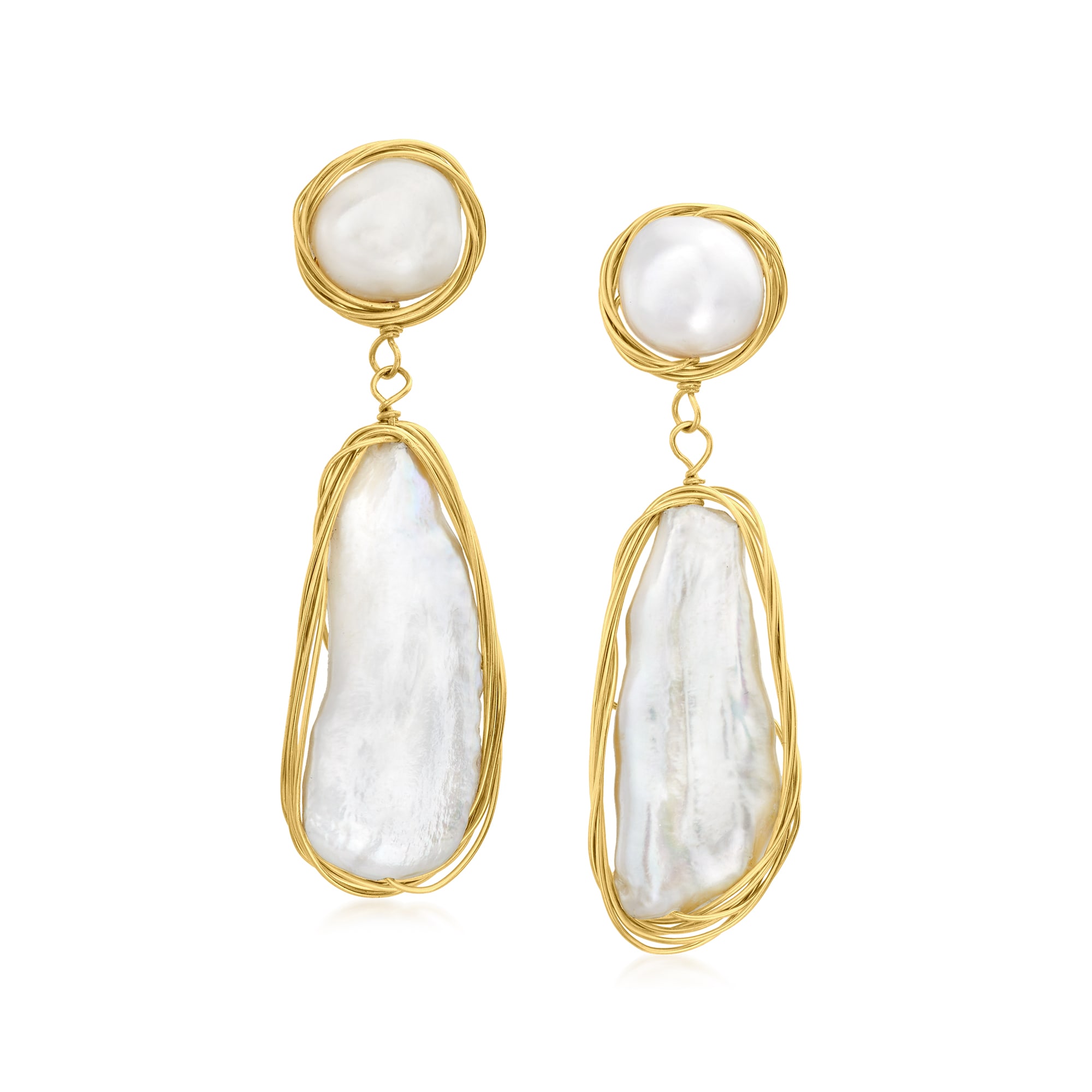 825mm Cultured Baroque Pearl Drop Earrings in 18kt Gold Over Sterling RossSimons