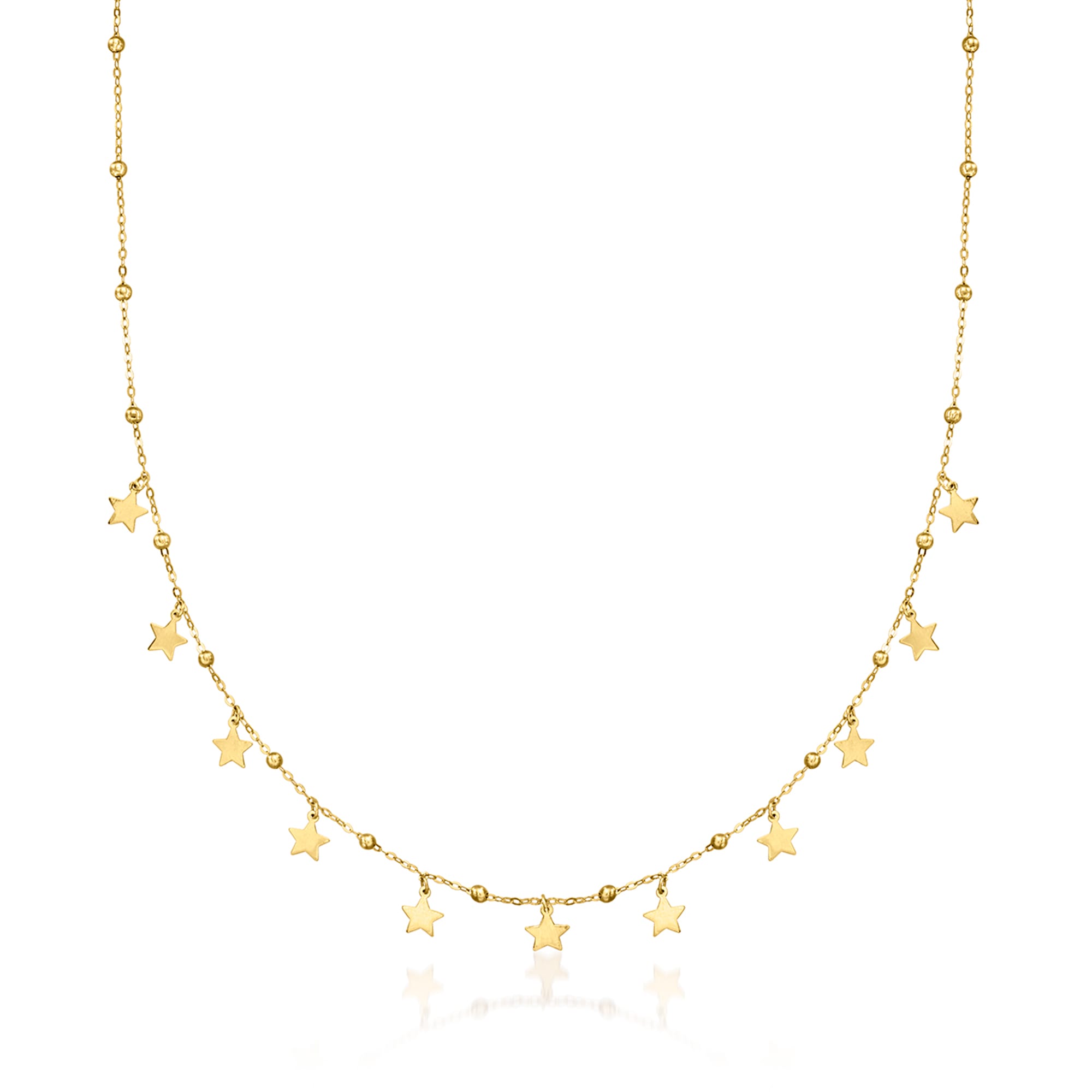 Italian 18kt Yellow Gold Bead and Star Station Necklace | Ross-Simons