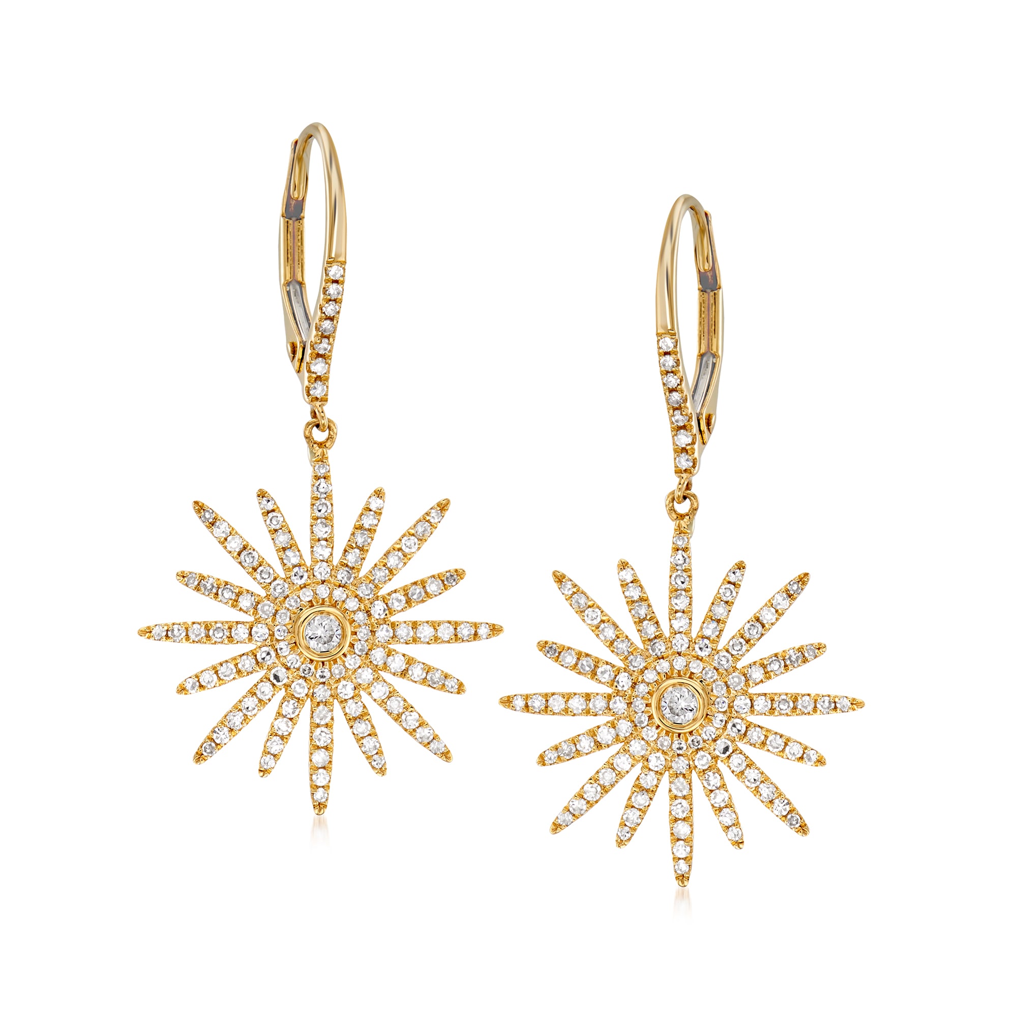 .75 ct. t.w. Diamond Starburst Drop Earrings in 18kt Yellow Gold | Ross ...