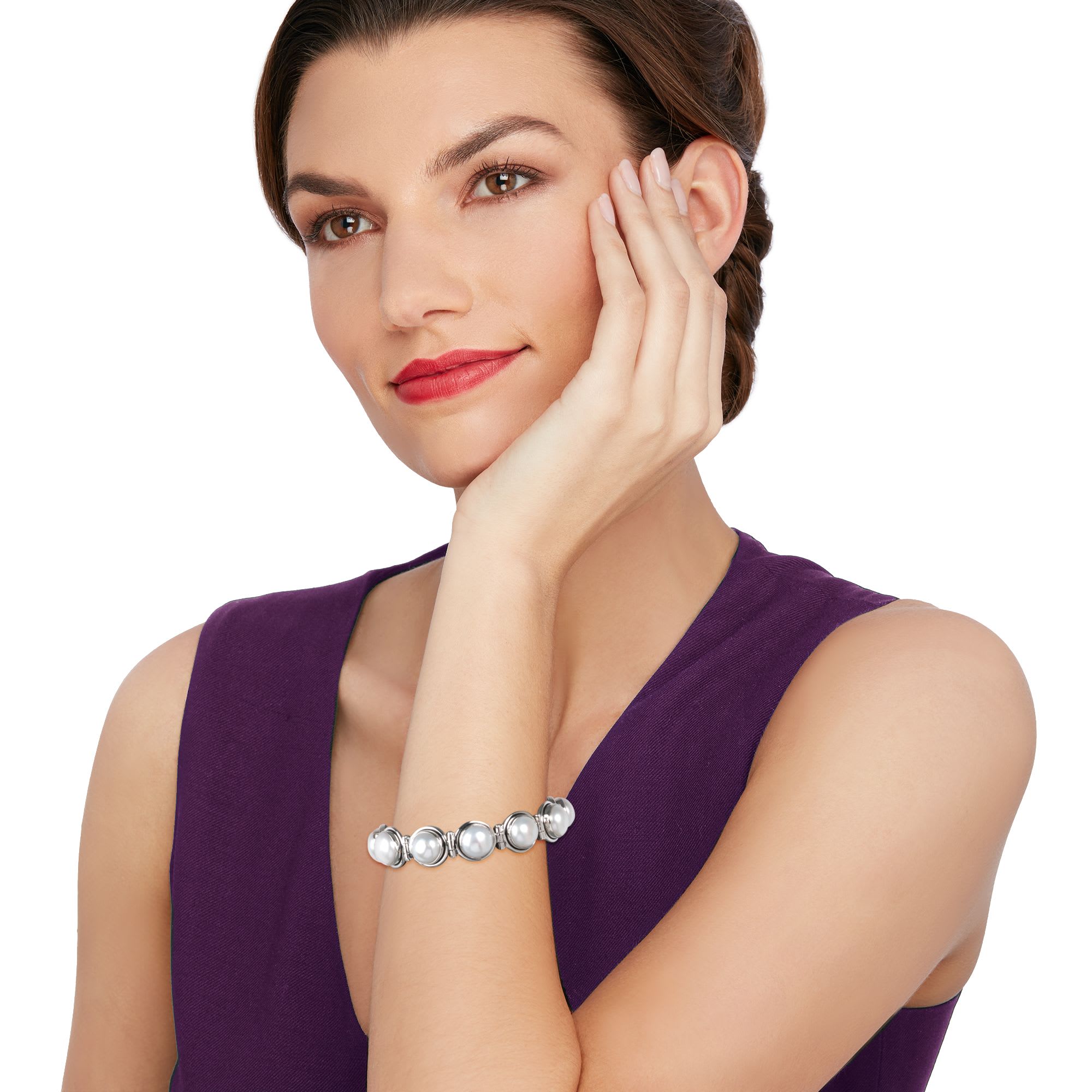 11mm Cultured Pearl Link Bracelet in Sterling Silver | Ross-Simons