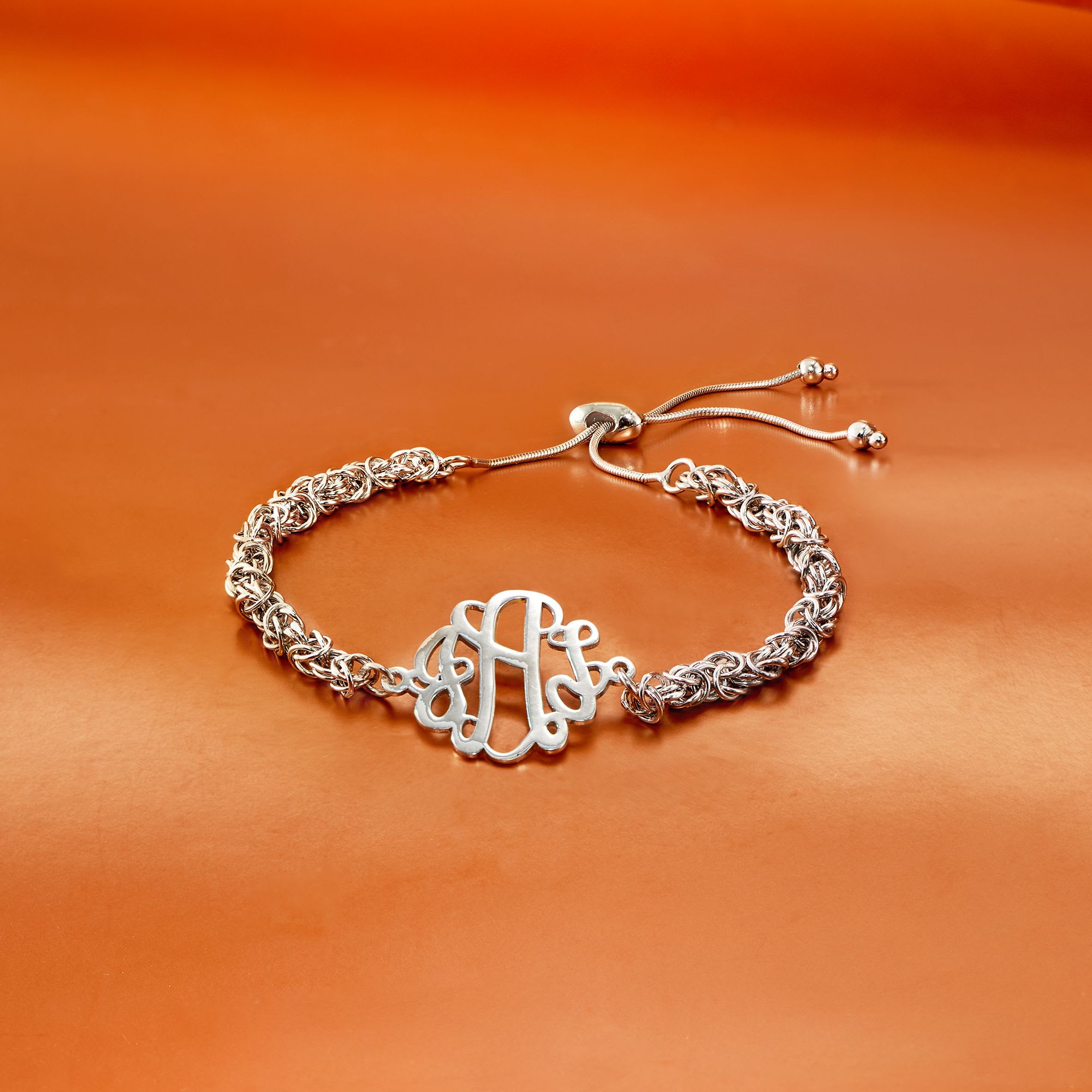 Sterling Silver Personalized Monogram Byzantine Bolo Bracelet
