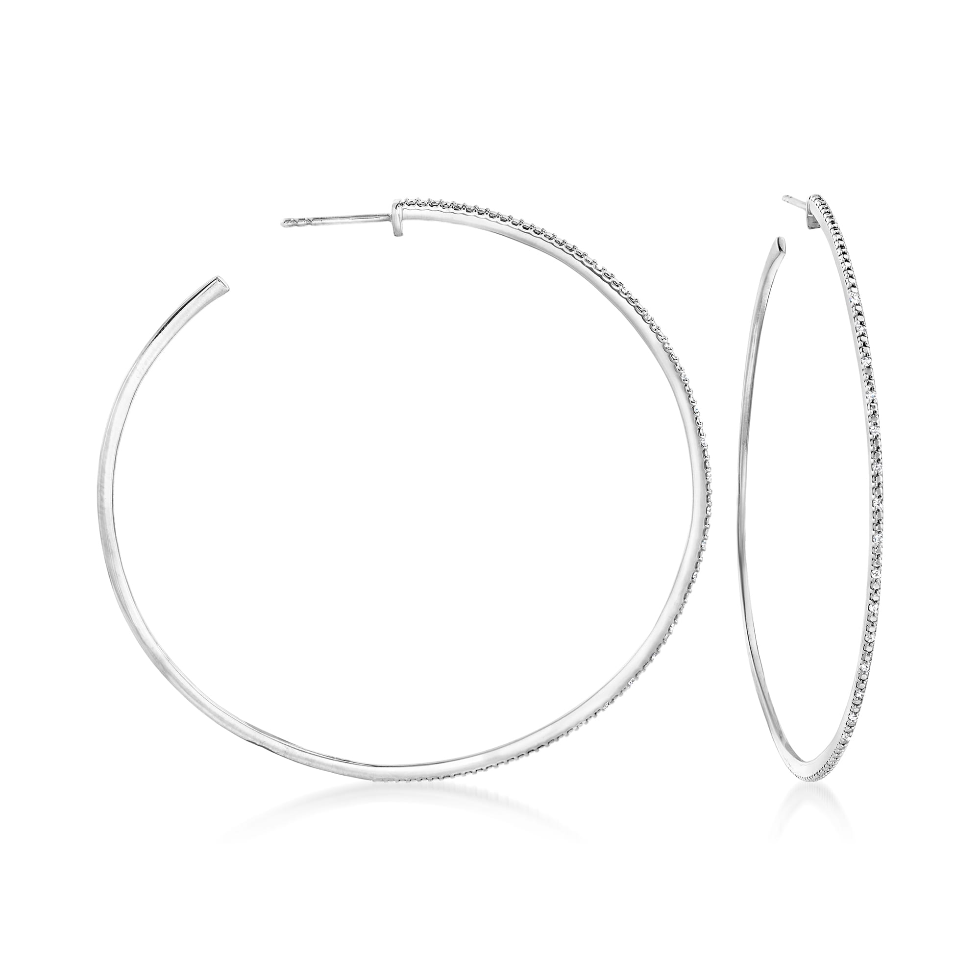 15 ct. t.w. Diamond Hoop Earrings in Sterling Silver. 2 1/8