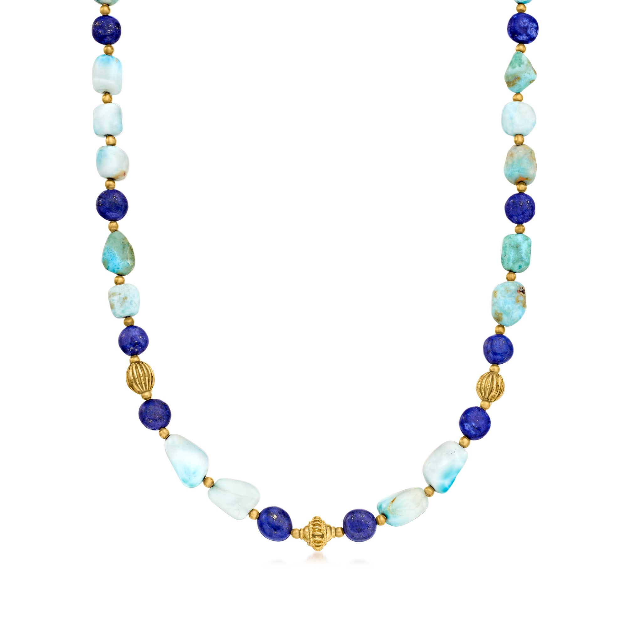 Larimar and Lapis Bead Necklace in 18kt Gold Over Sterling. 18
