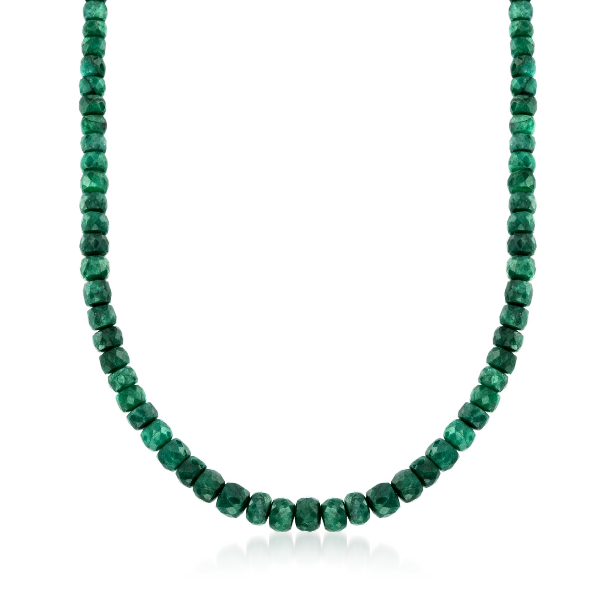 90.00 ct. t.w. Emerald Bead Necklace with Sterling Silver | Ross-Simons