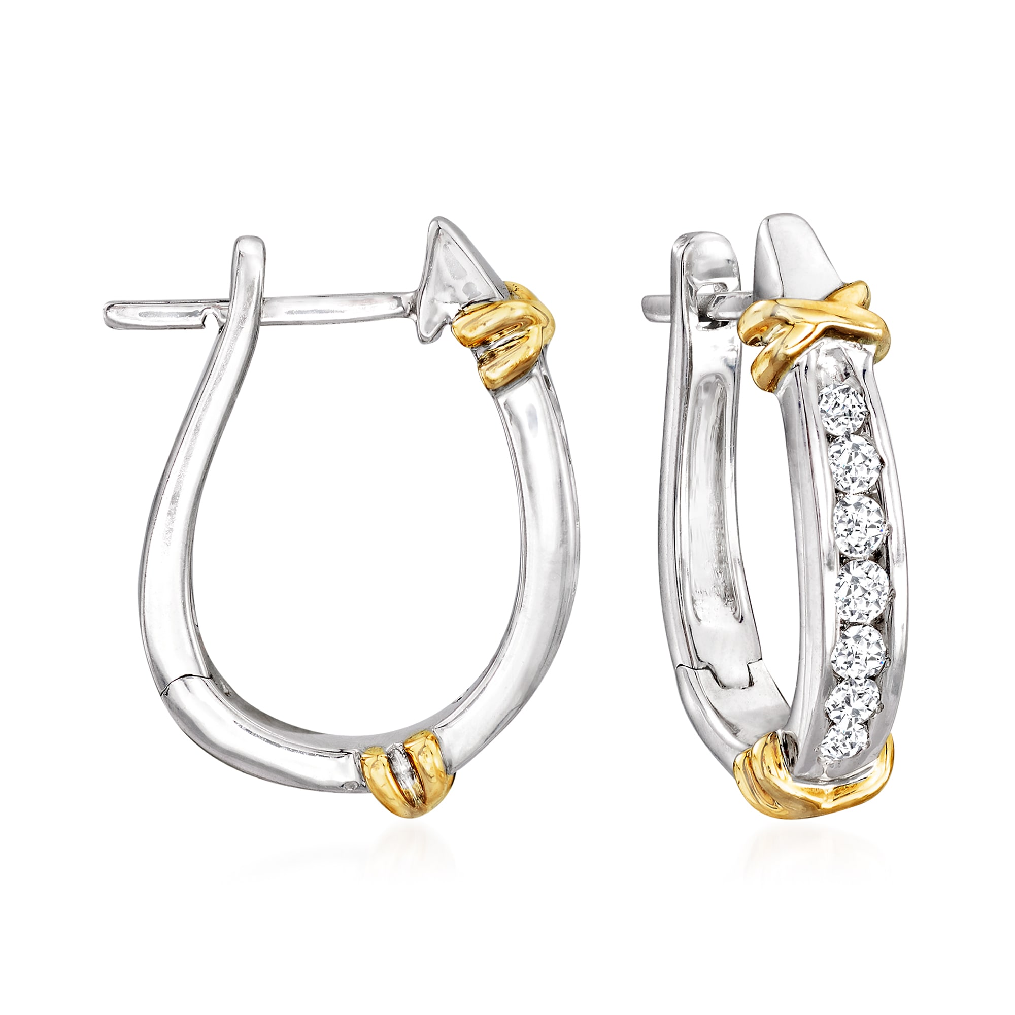 .25 ct. t.w. Diamond Hoop Earrings in Sterling Silver with 14kt Yellow