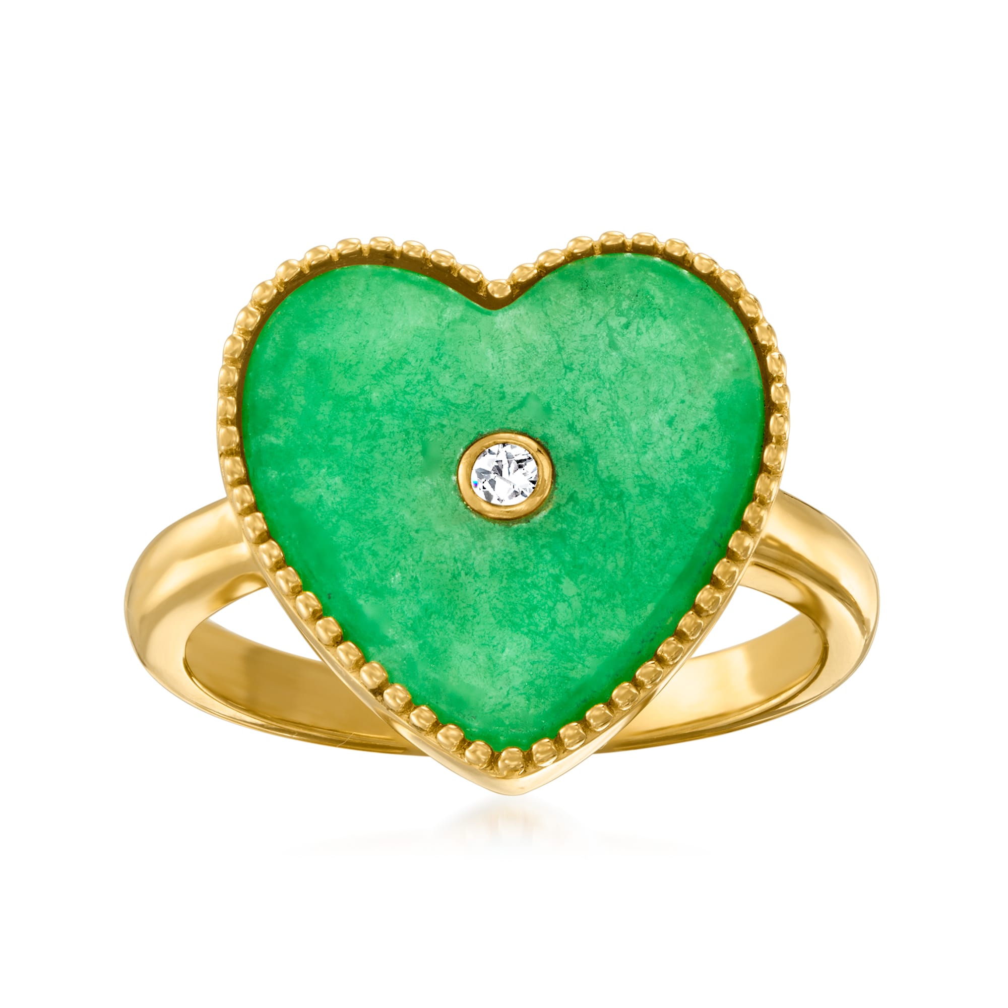 Jade Heart Ring with Diamond Accent in 18kt Gold Over Sterling | Ross ...
