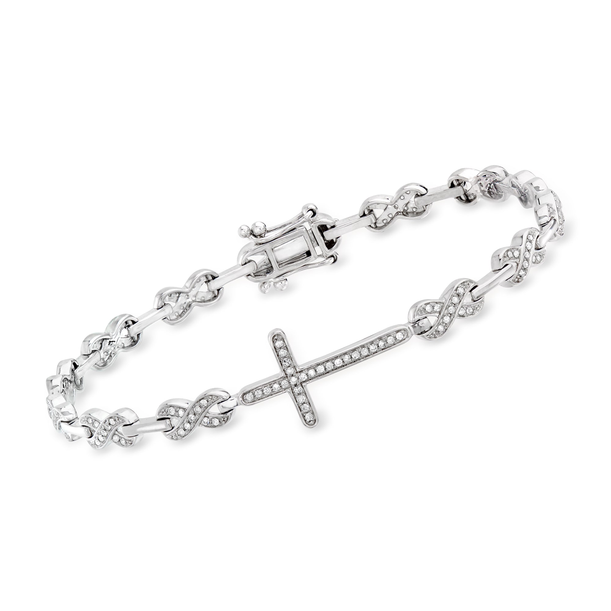 .50 ct. t.w. Diamond Cross and Infinity Symbol Link Bracelet in ...