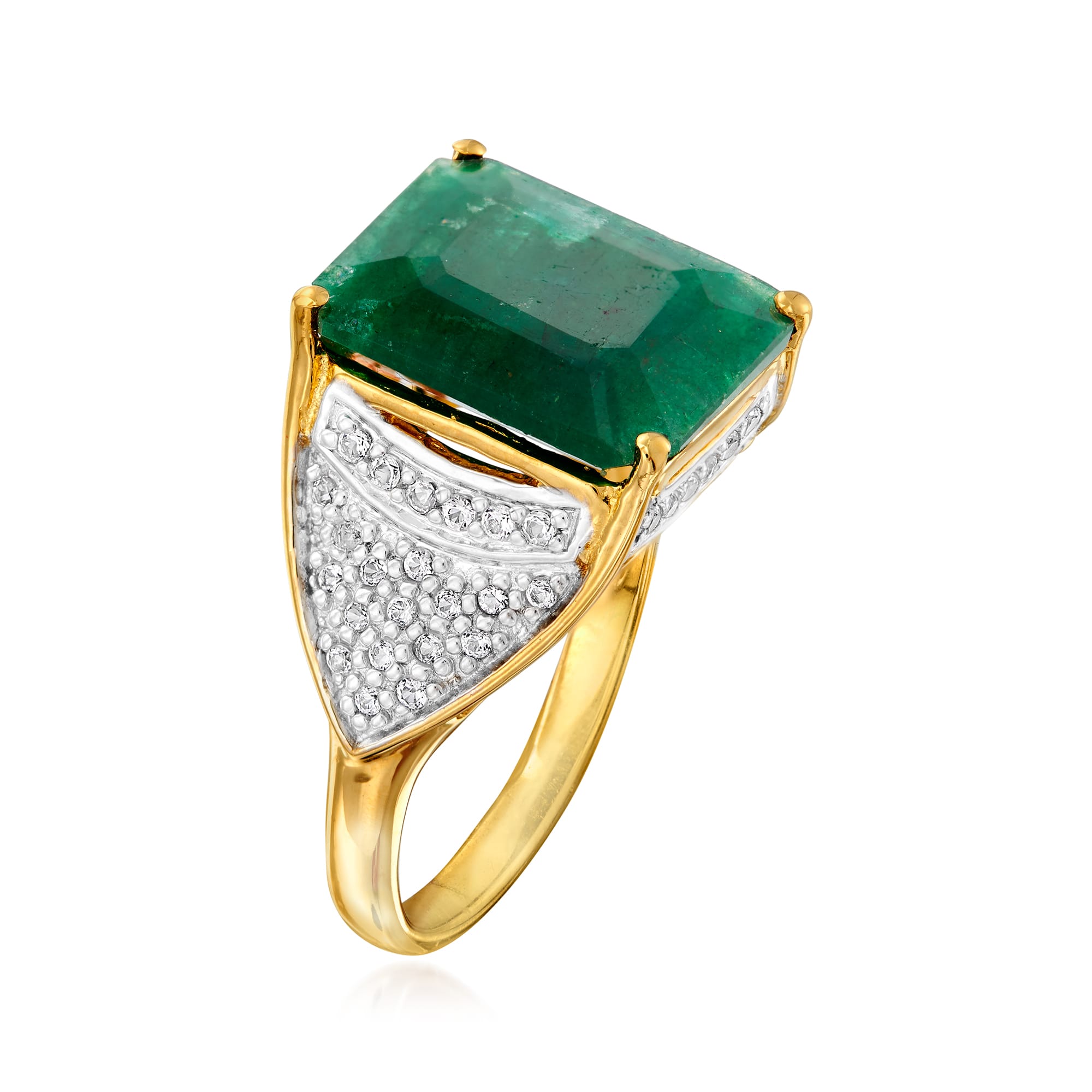 8.00 Carat Emerald and .40 ct. t.w. White Topaz Ring in 14kt Gold Over ...