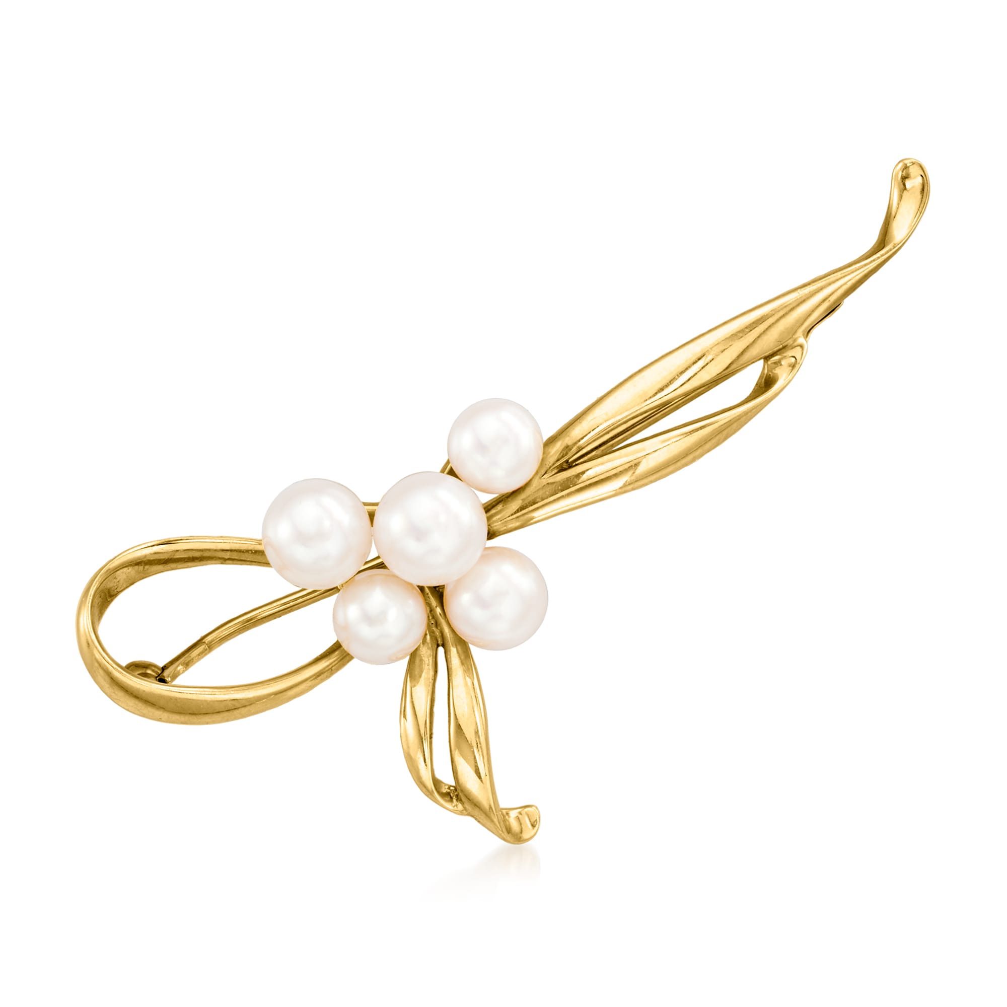 C. 1980 Vintage Mikimoto 5-6mm Cultured Pearl Bow Pin in 18kt Yellow ...