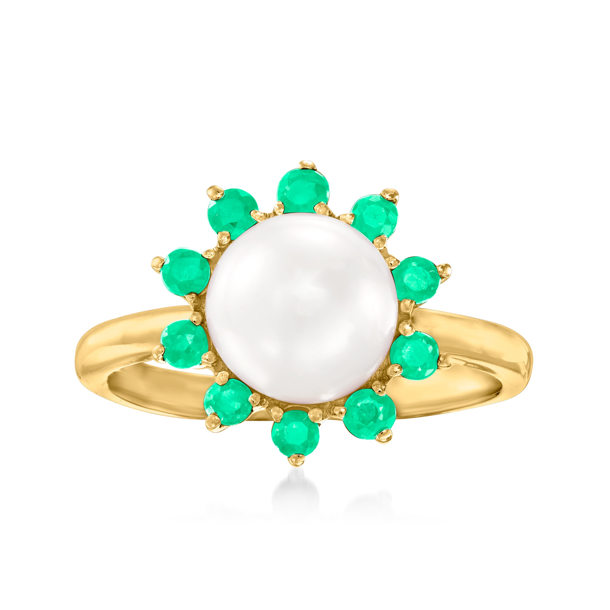 8-8.5mm Cultured Pearl and .20 ct. t.w. Emerald Flower Ring in