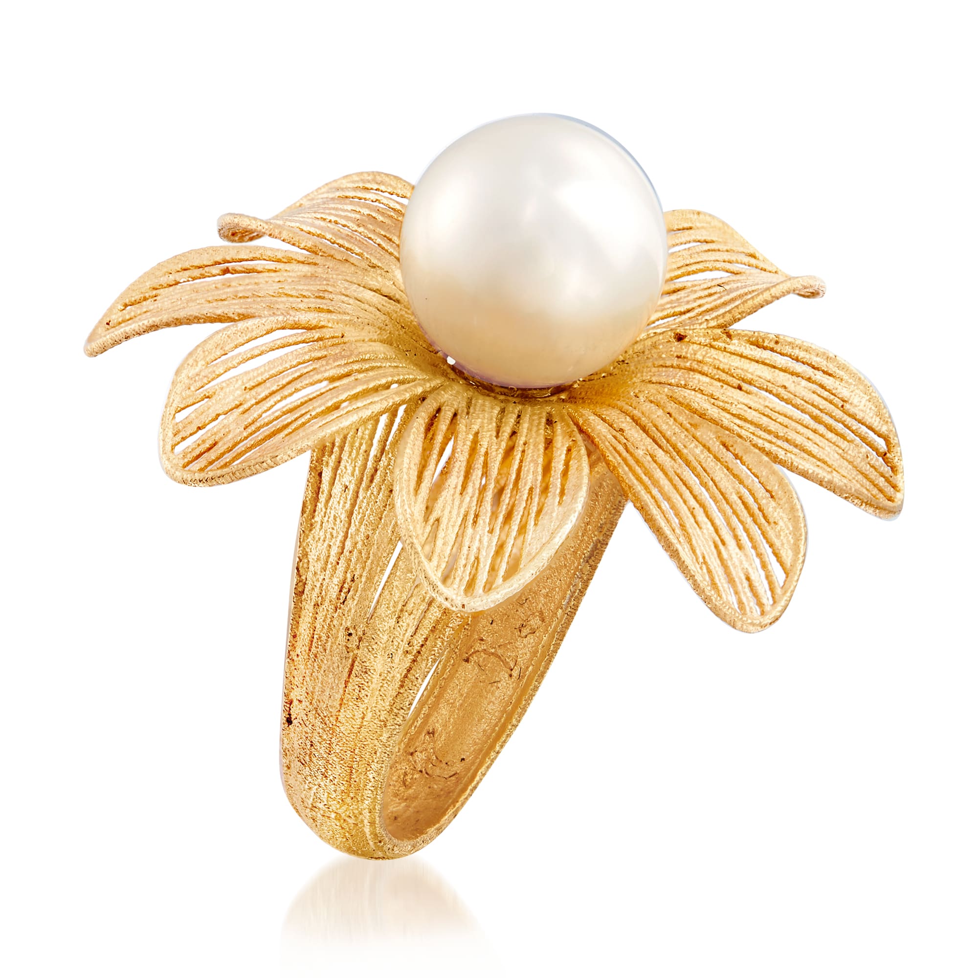 Italian 9.5-10mm Cultured Pearl Flower Ring in 18kt Gold Over Sterling ...