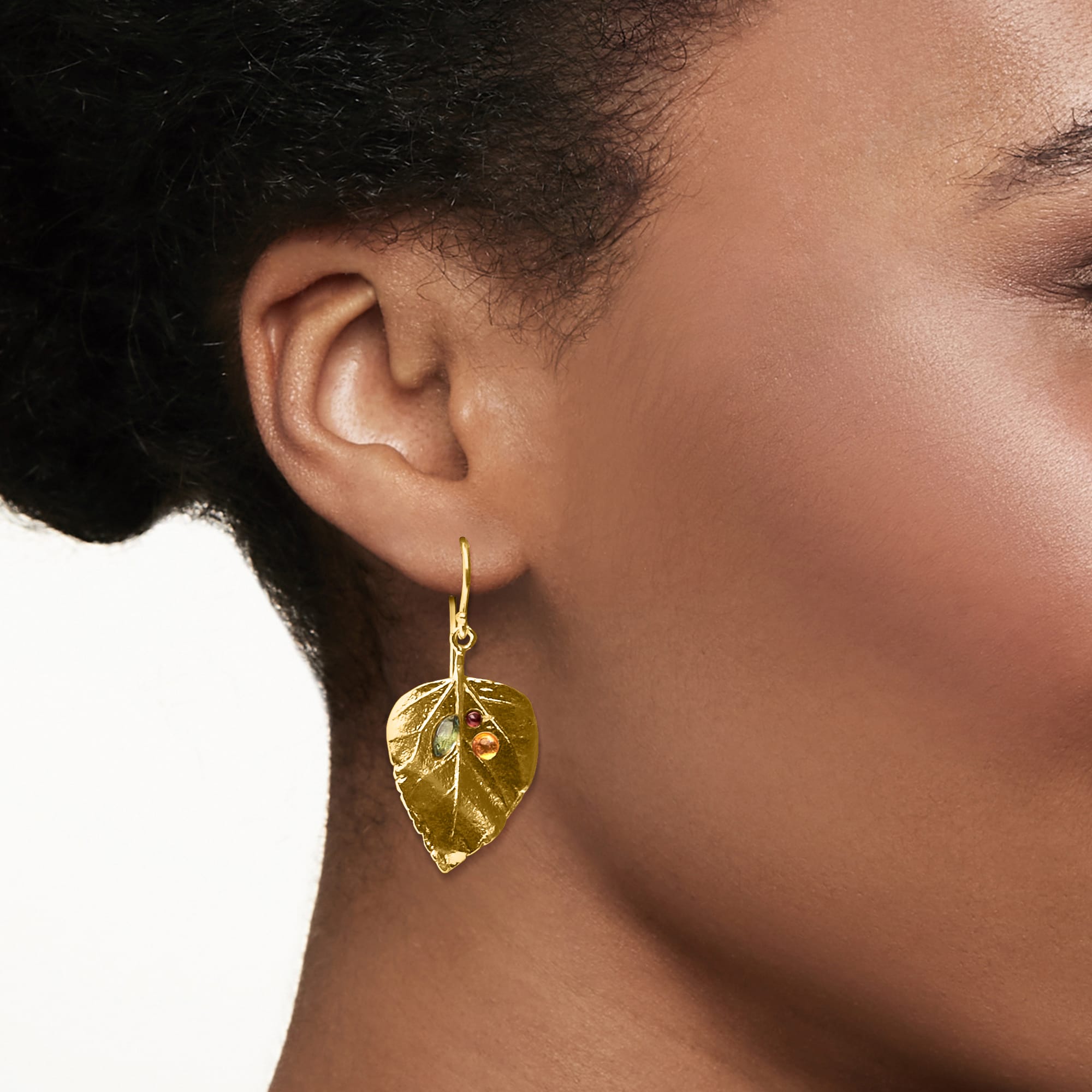 1.40 ct. t.w. Multi-Gemstone Leaf Drop Earrings in 18kt Yellow Gold