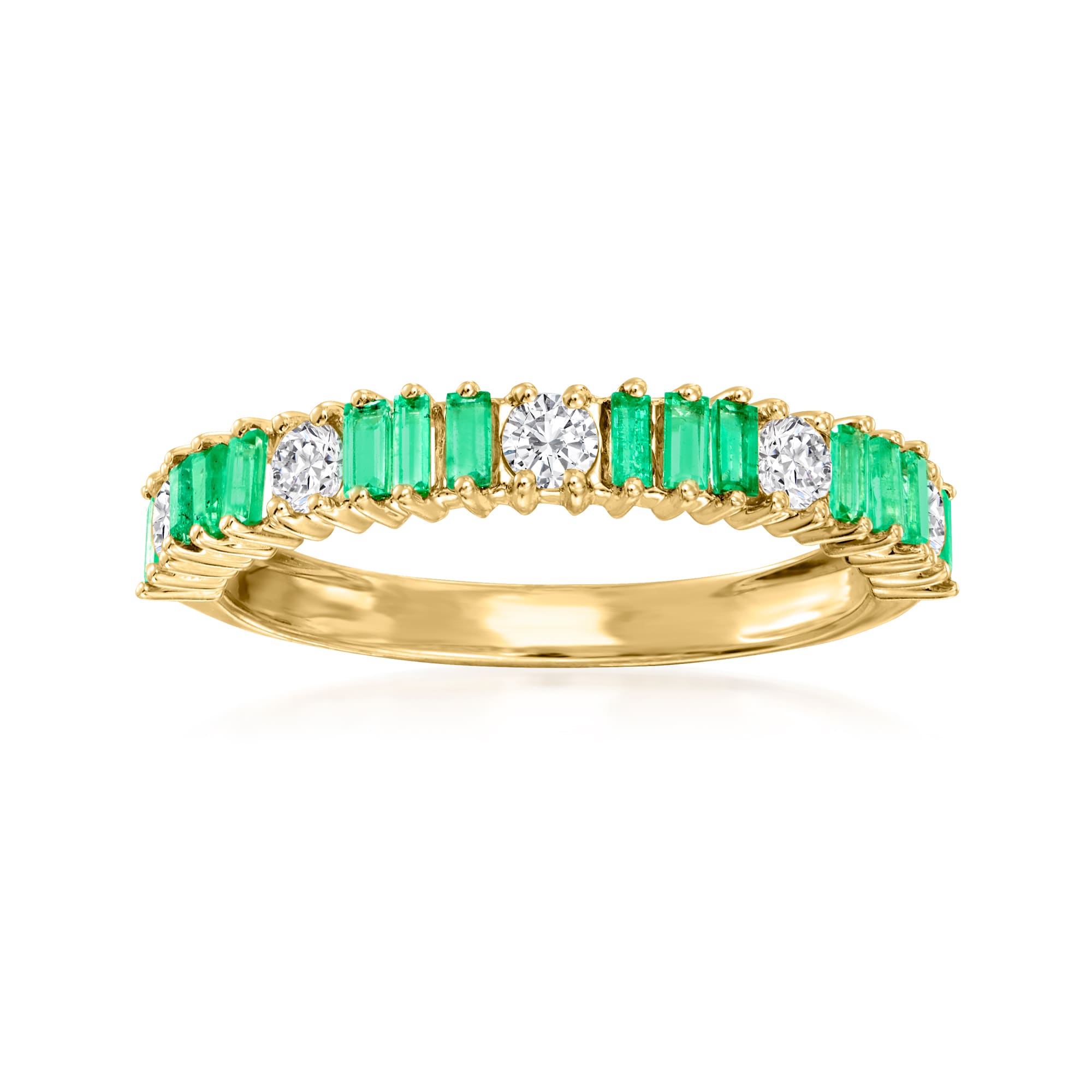 .30 ct. t.w. Emerald and .36 ct. t.w. Diamond Ring in 14kt Yellow Gold ...