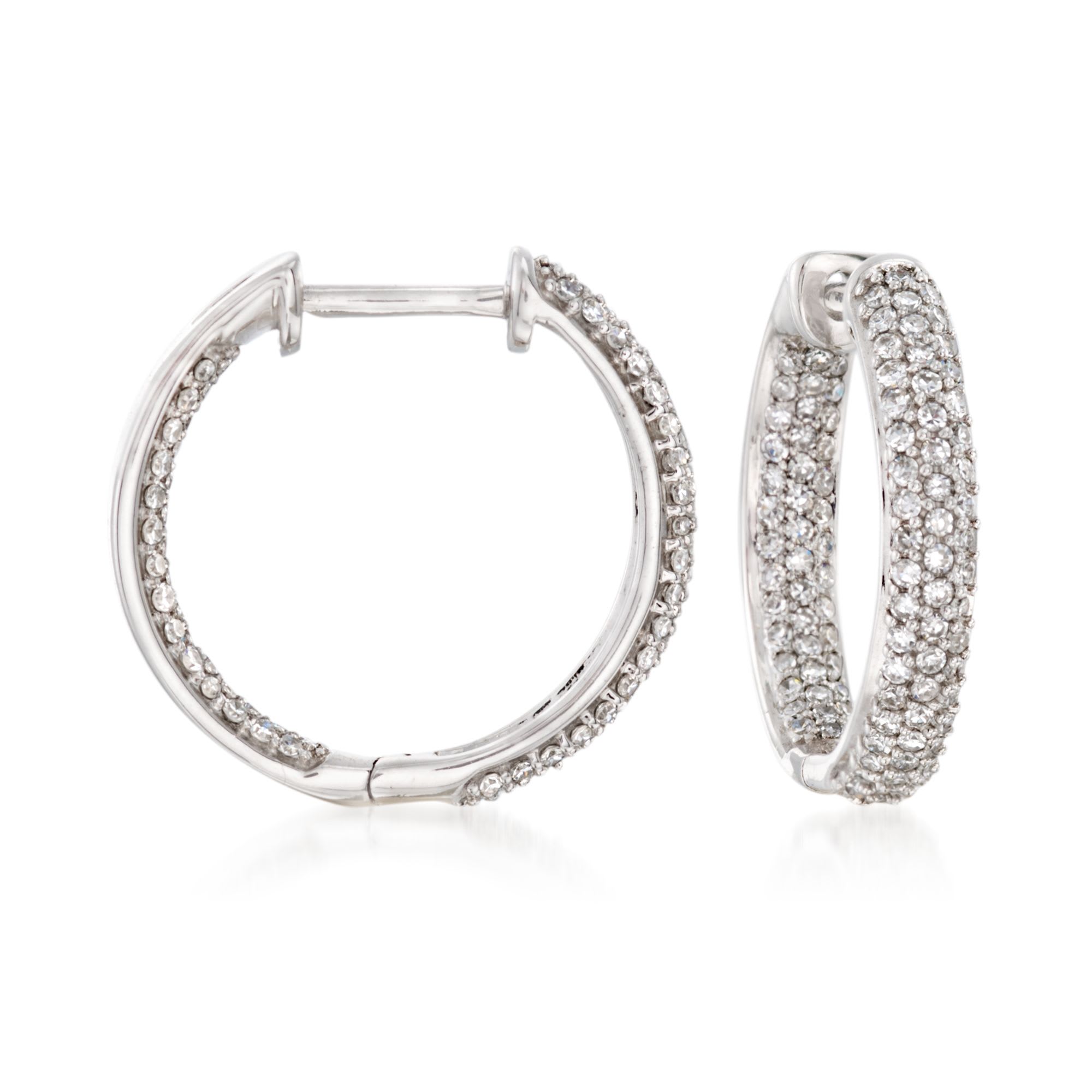 .50 ct. t.w. Pave Diamond Inside-Outside Hoop Earrings in 14kt White ...