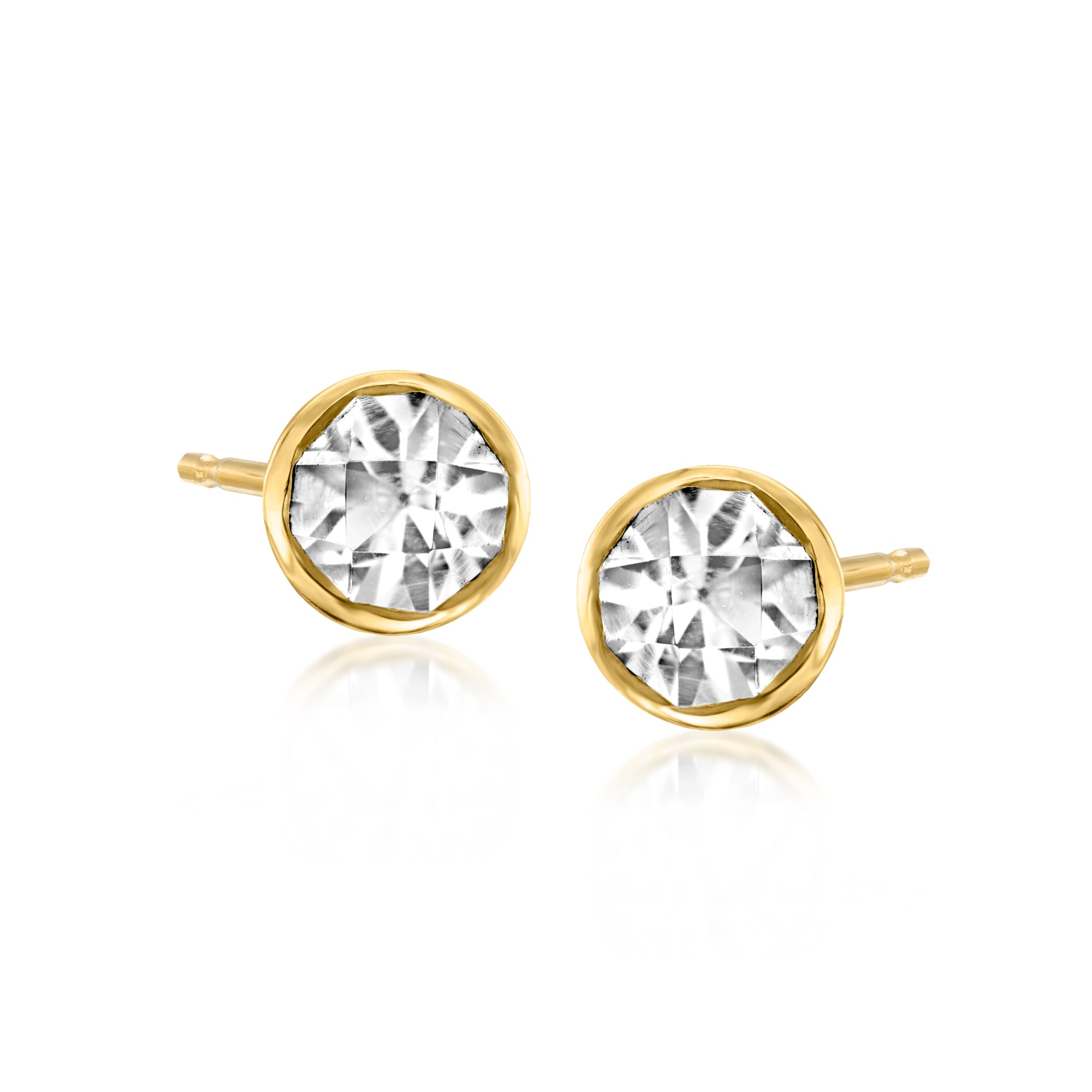 Ct T W White Sapphire Stud Earrings In Kt Yellow Gold Ross Simons