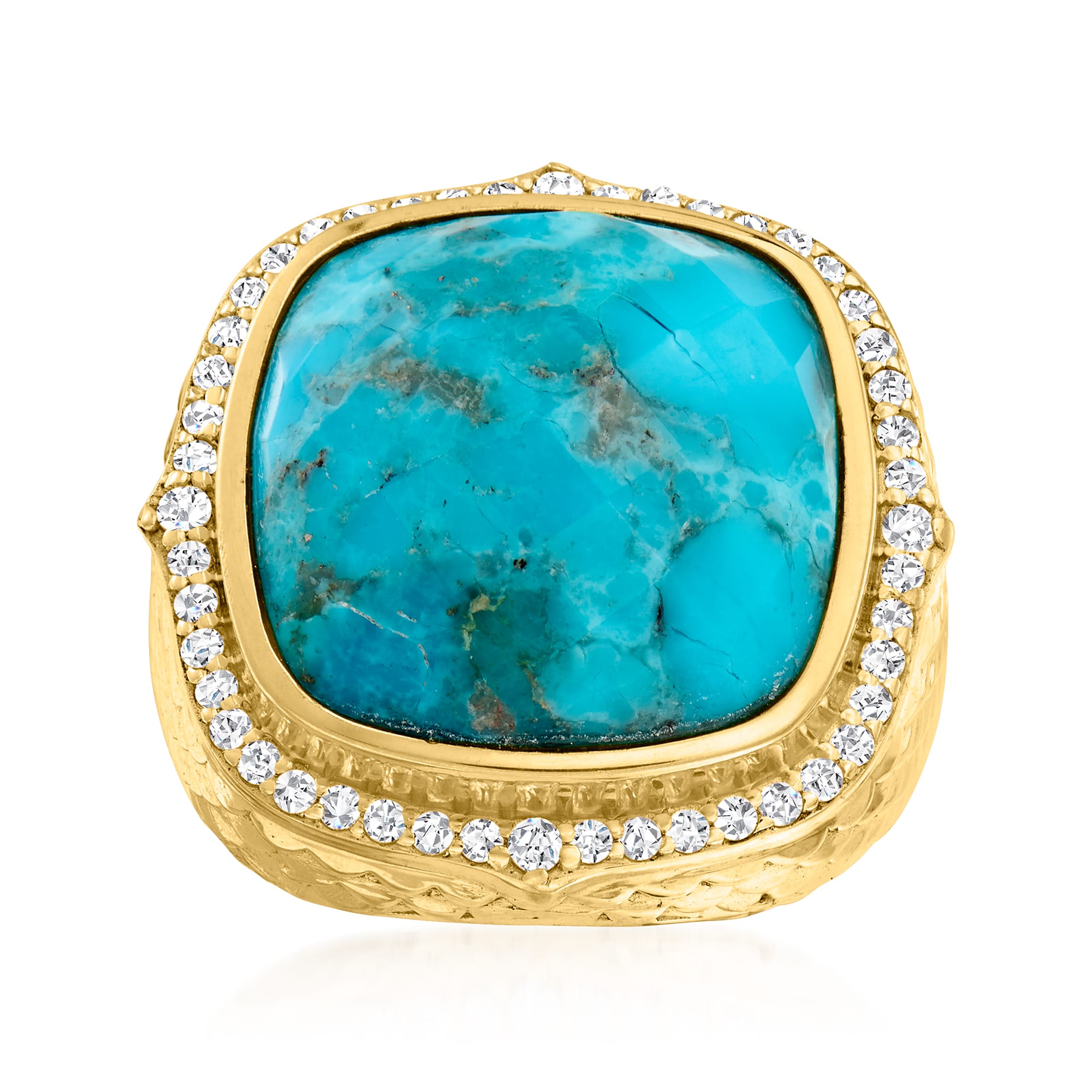Turquoise and .70 ct. t.w. White Zircon in 18kt Gold Over Sterling ...