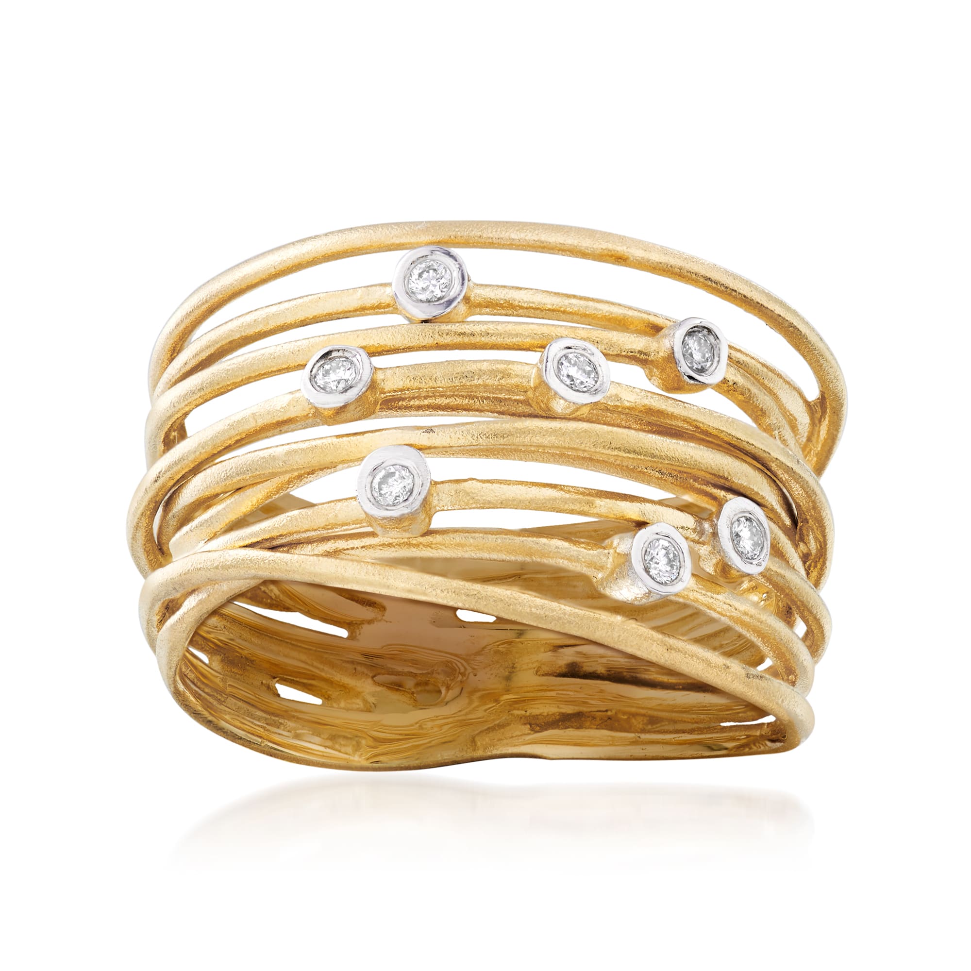 14kt Yellow Gold Multi-Row Ring with Diamond Accents | Ross-Simons
