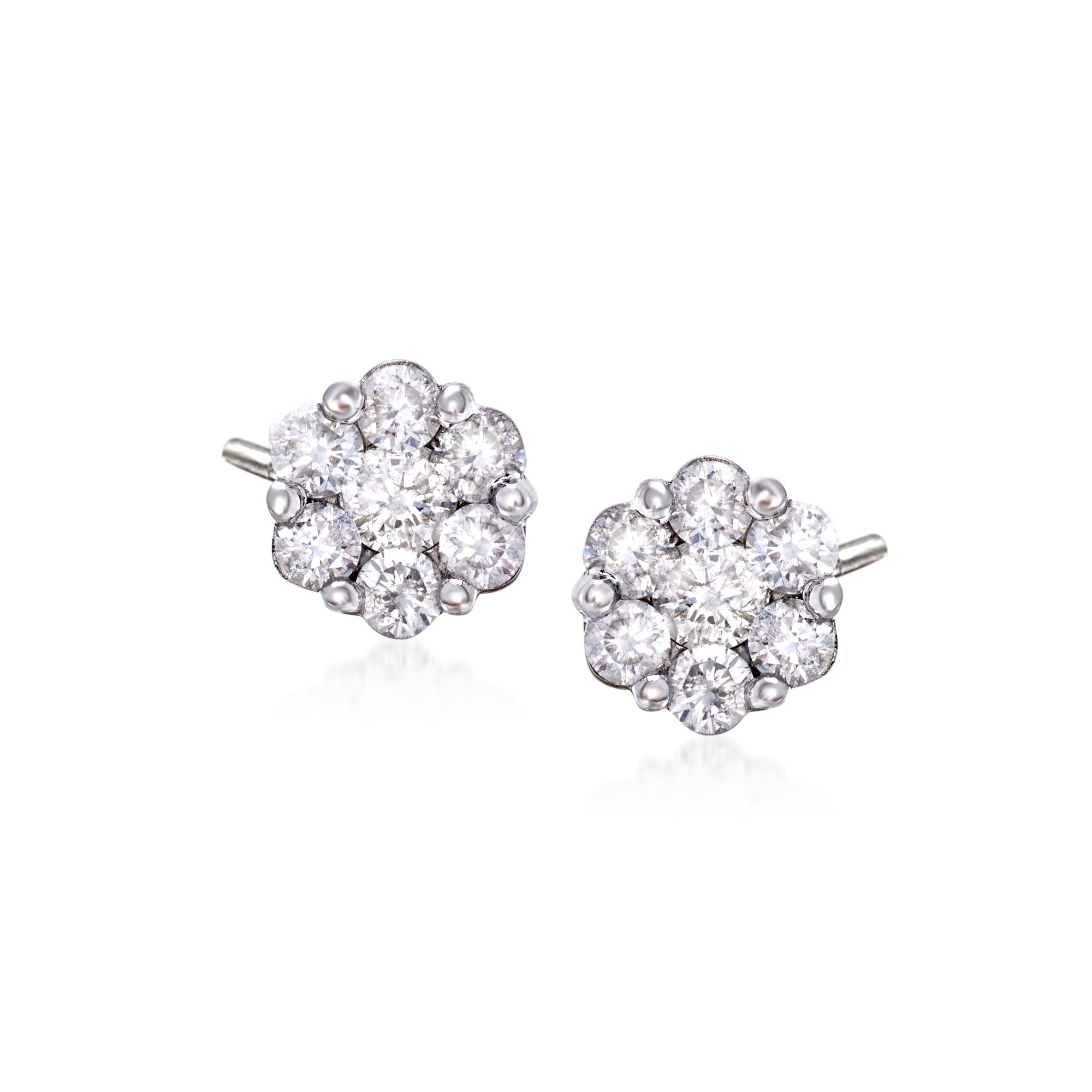 .50 ct. t.w. Diamond Floral Cluster Stud Earrings in 14kt White Gold ...