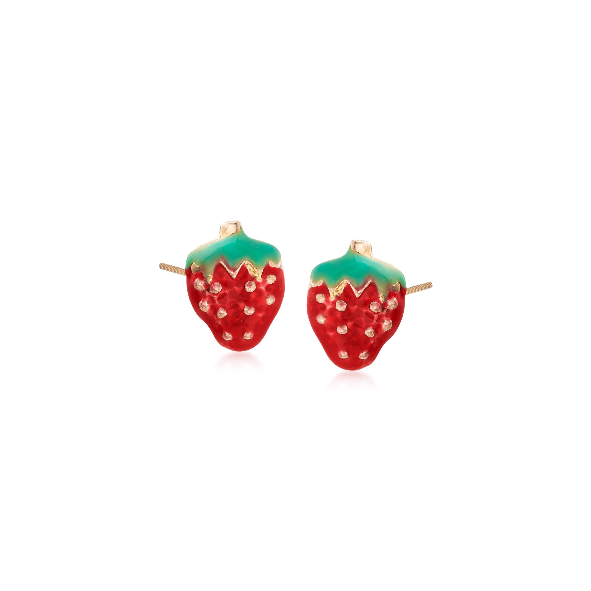 Child's Enamel Strawberry Stud Earrings in 14kt Yellow Gold | Ross-Simons