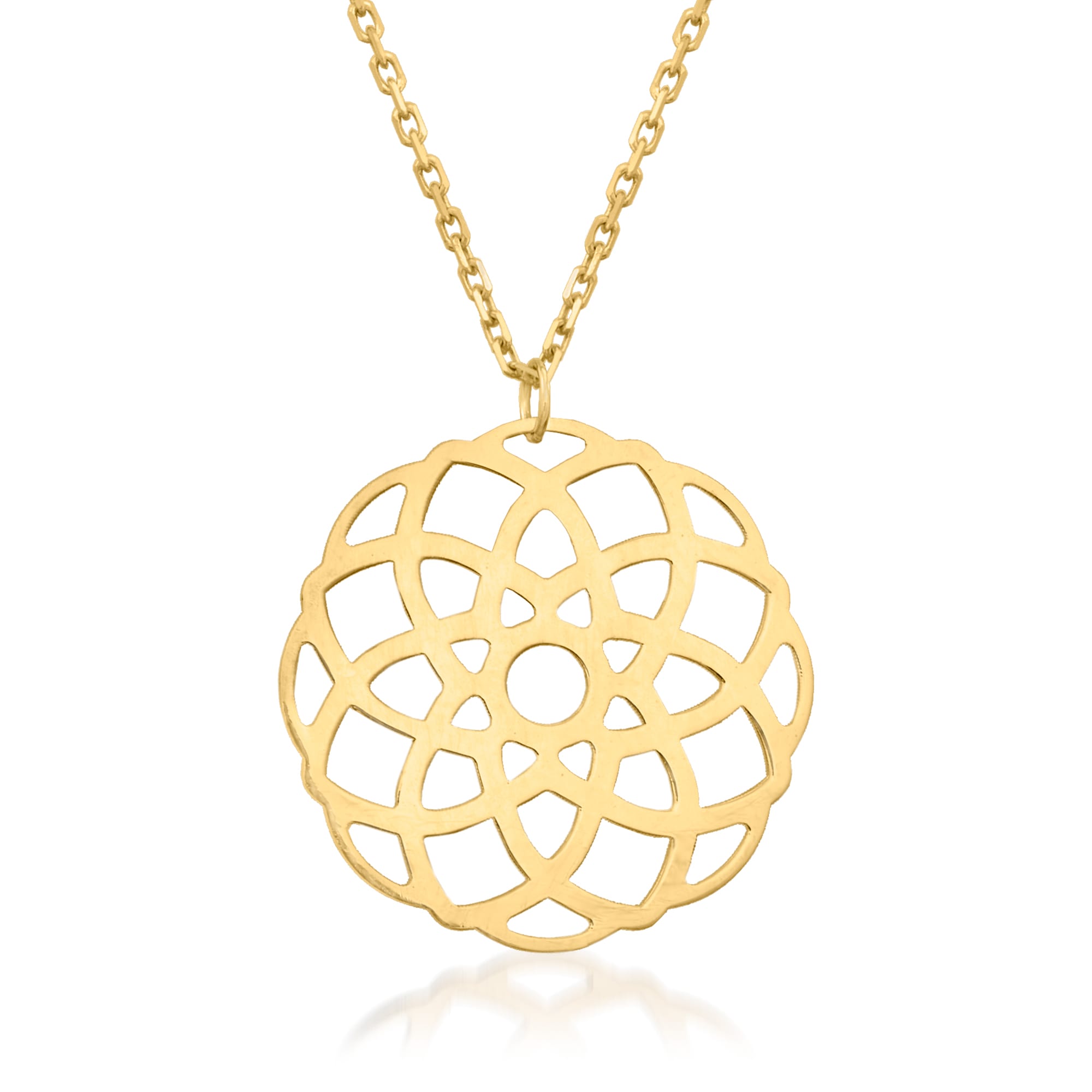 Italian 14kt Yellow Gold Geometric Flower Openwork Medallion Necklace ...