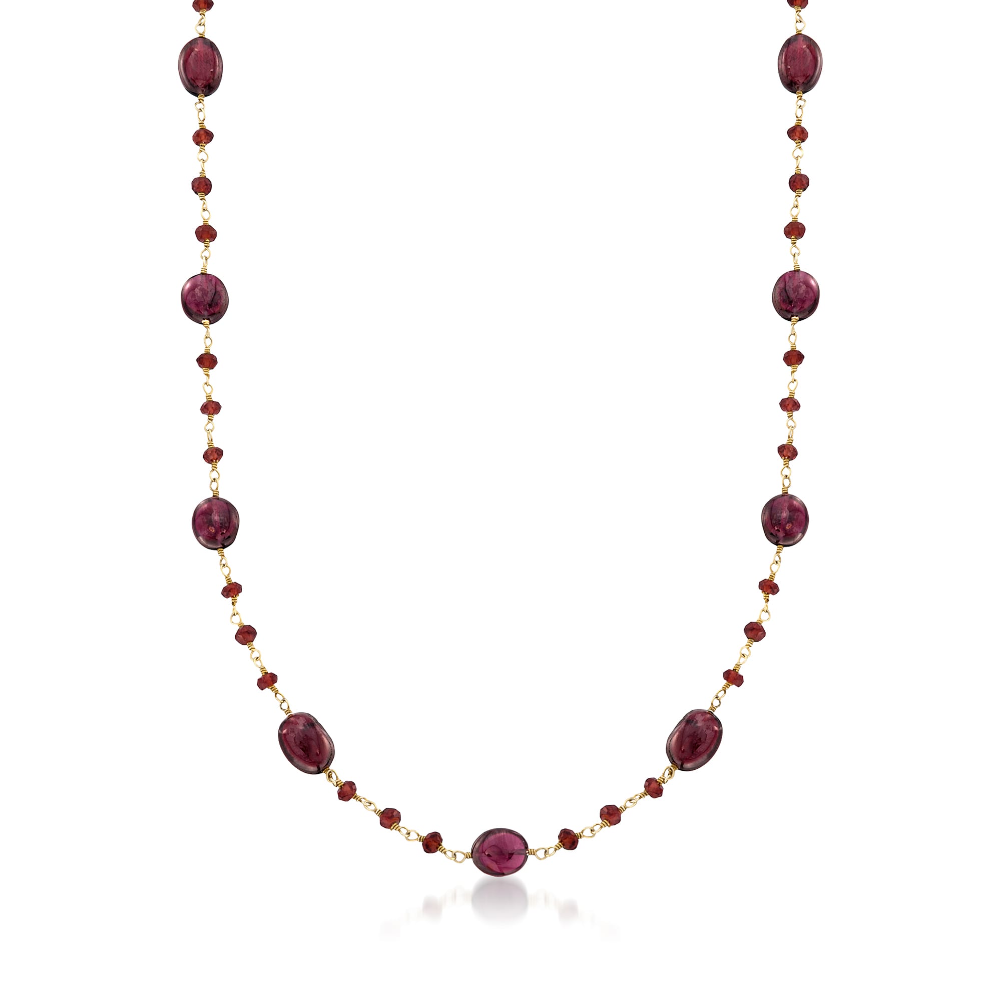 Long Garnet and 14K Gold Bead Necklace Vintage 32 inches