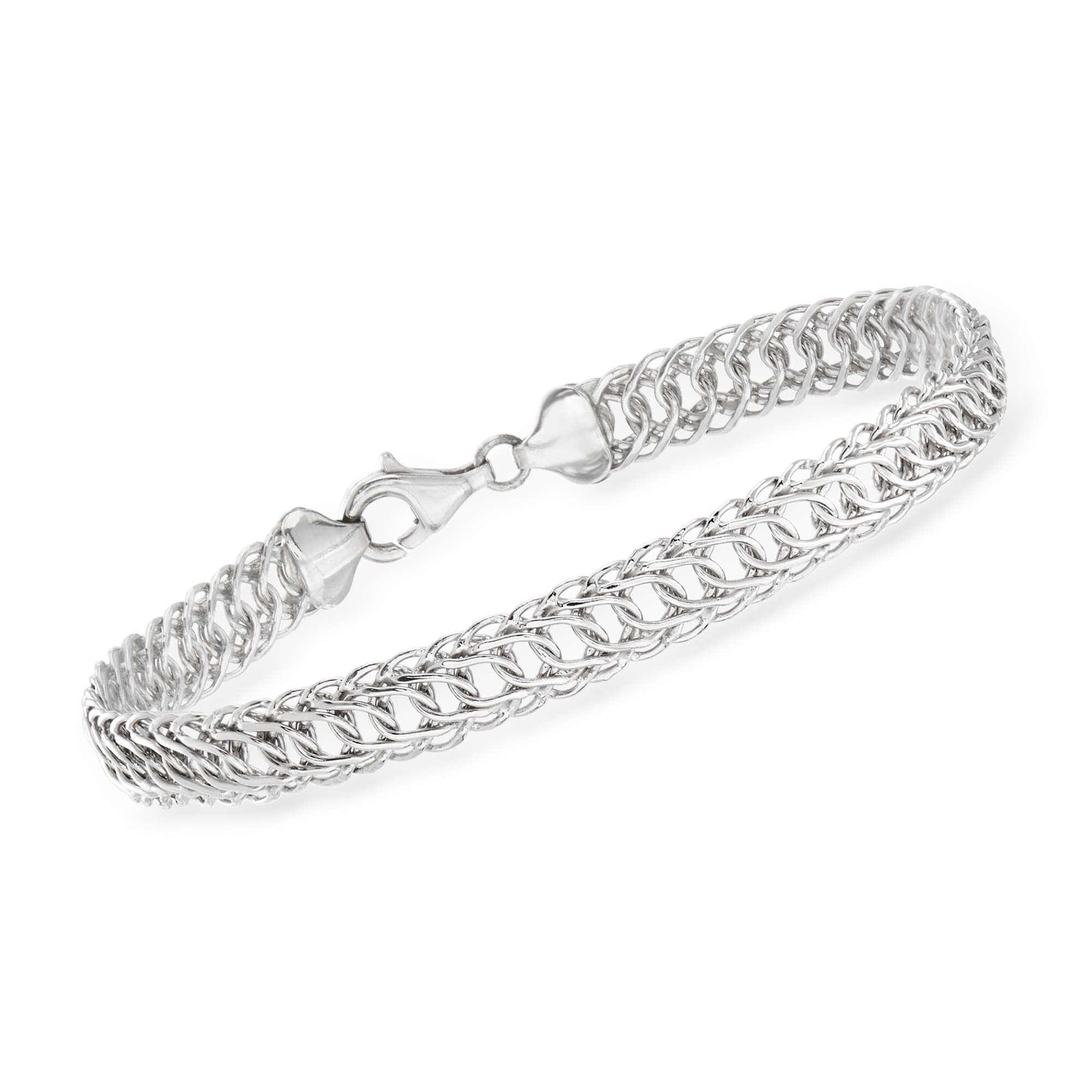 Sterling Silver Curved Interlocking-Link Bracelet | Ross-Simons