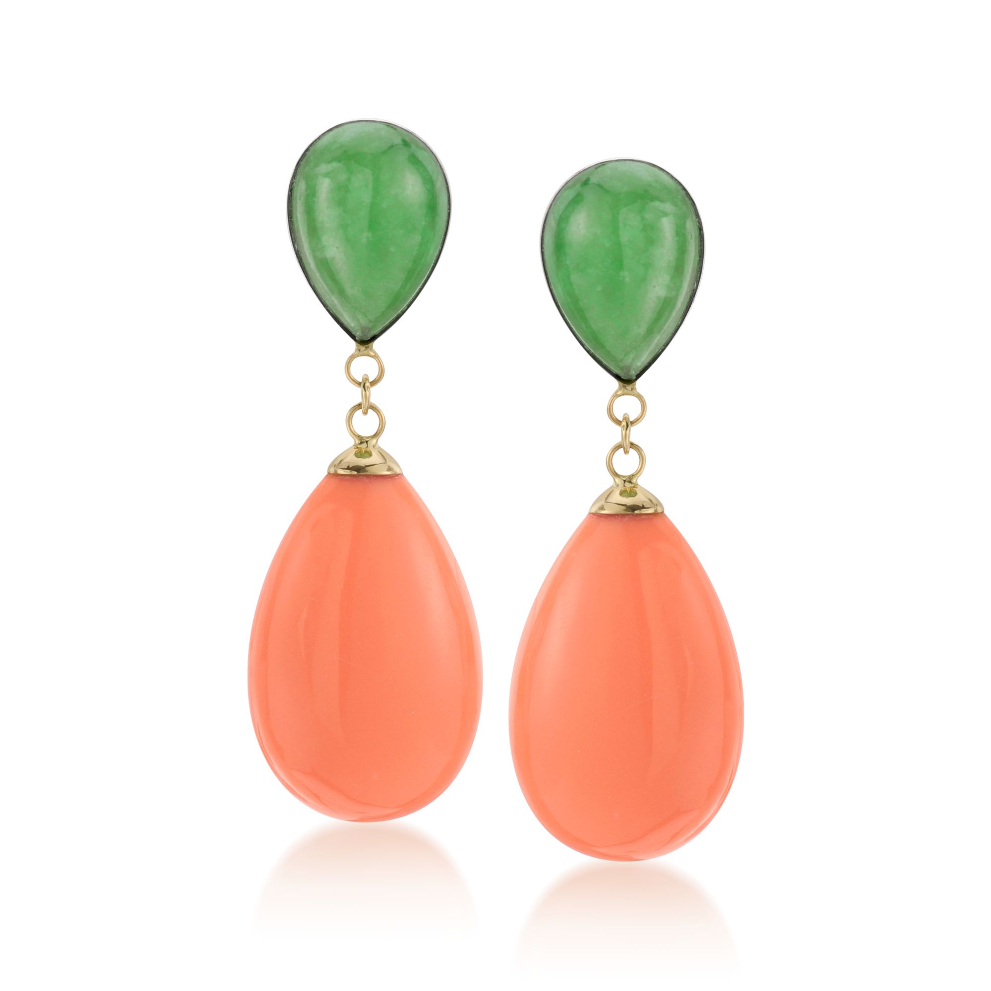 Jade and Simulated Coral Teardrop Earrings in 14kt Yellow Gold | Ross ...