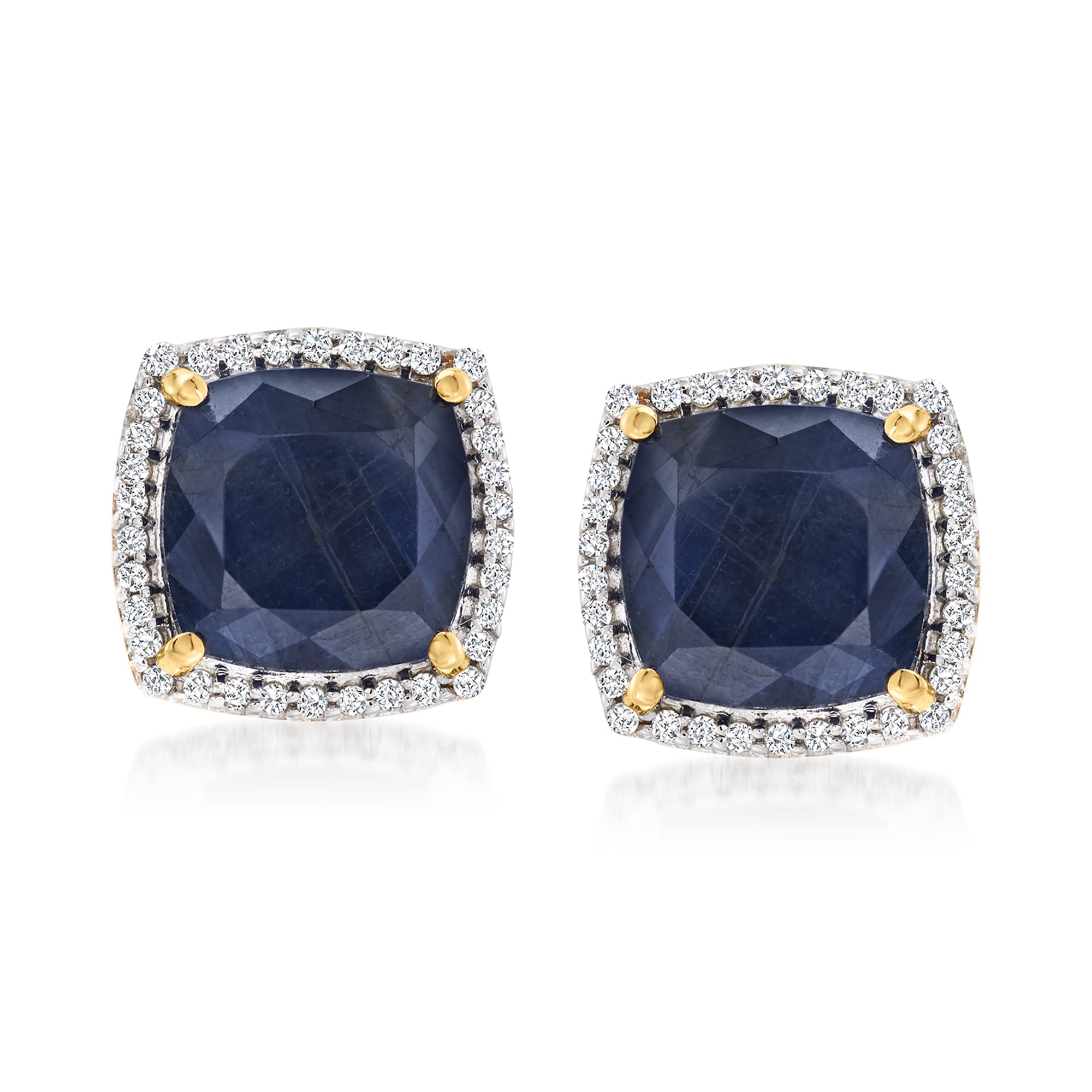 7.75 ct. t.w. Sapphire and .27 ct. t.w. Diamond Stud Earrings in