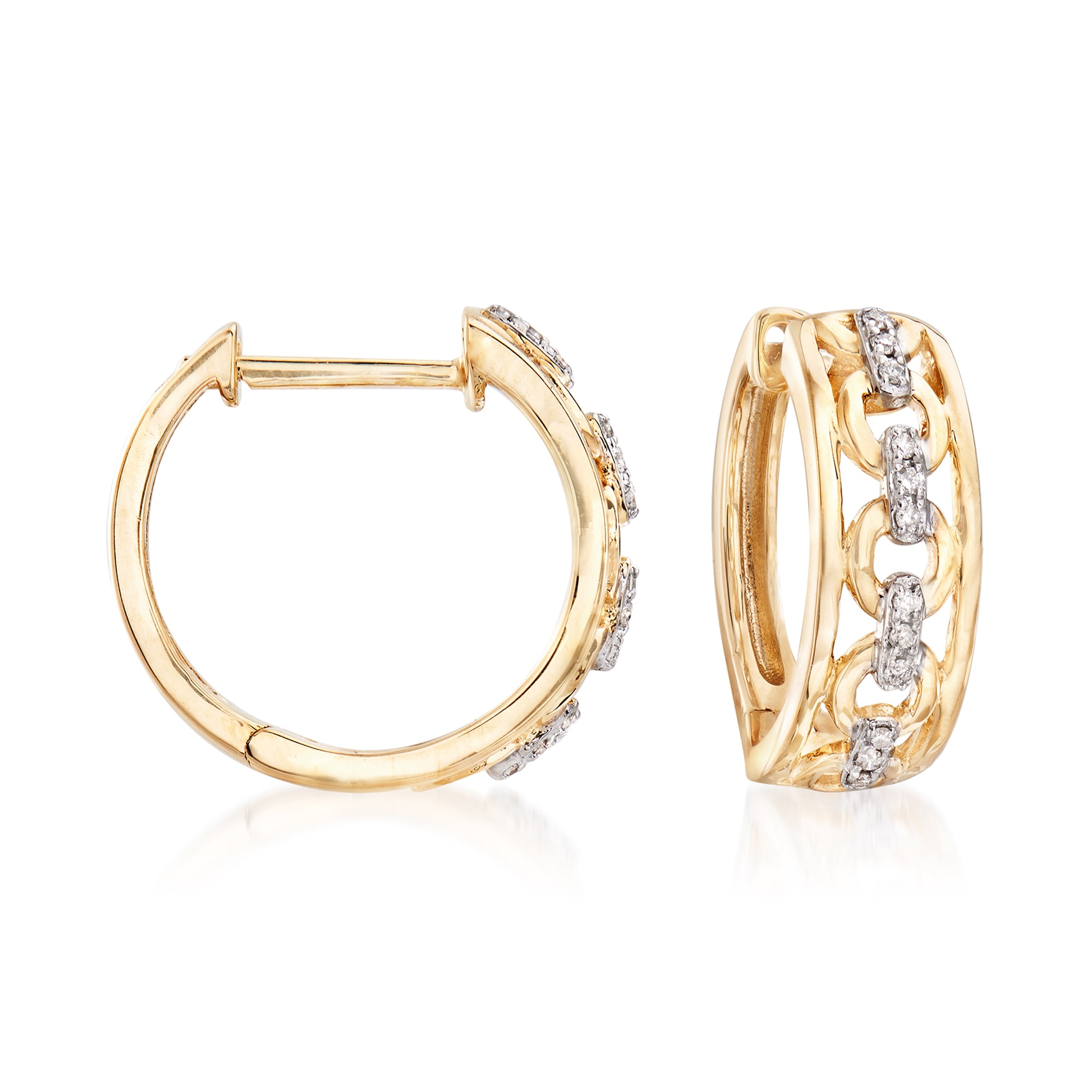 14kt Yellow Gold Openwork Hoop Earrings with Diamond Accents | Ross-Simons