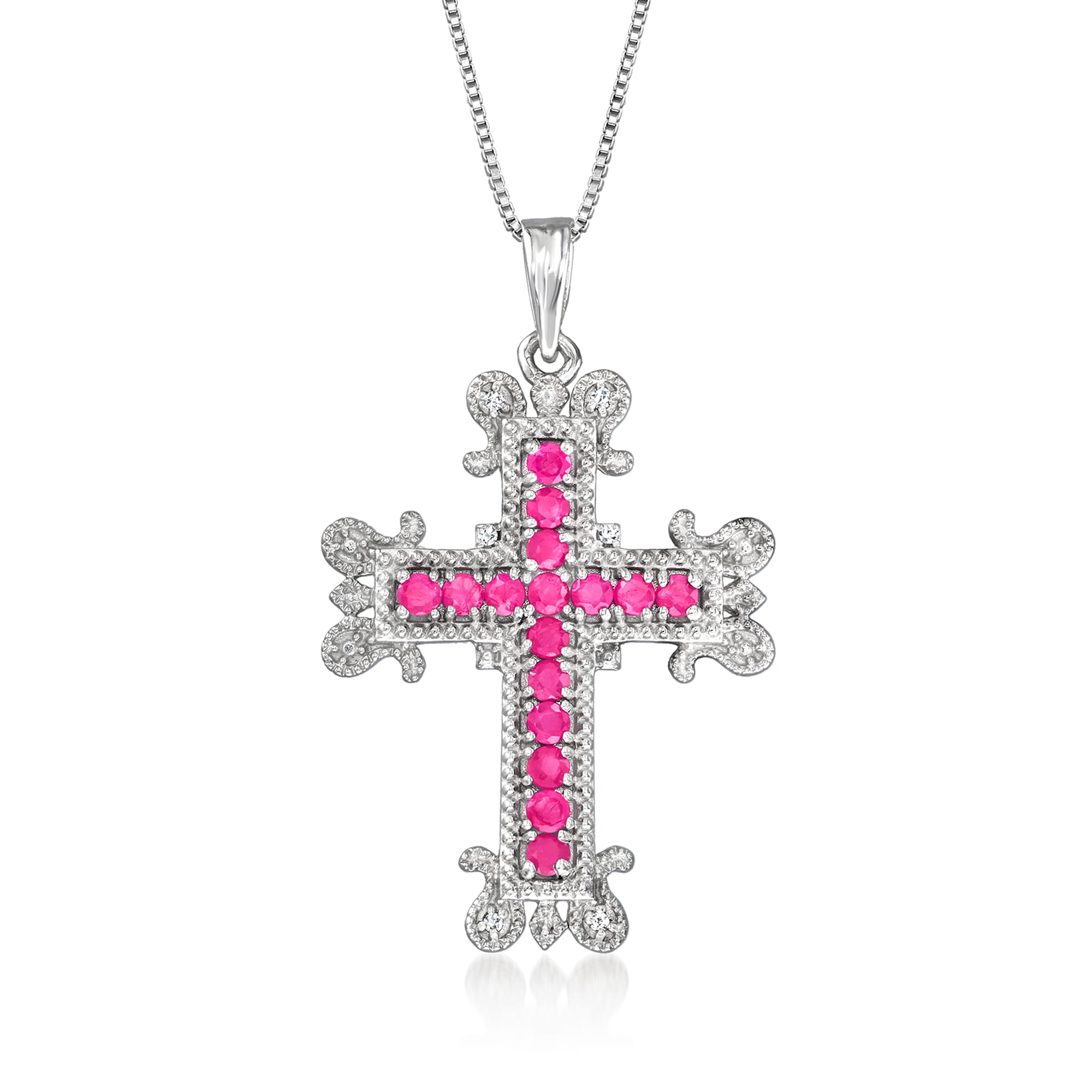 3.80 ct. t.w. Aquamarine and 3.50 ct. t.w. Sapphire Cross Pendant Necklace  in Sterling Silver | Ross-Simons