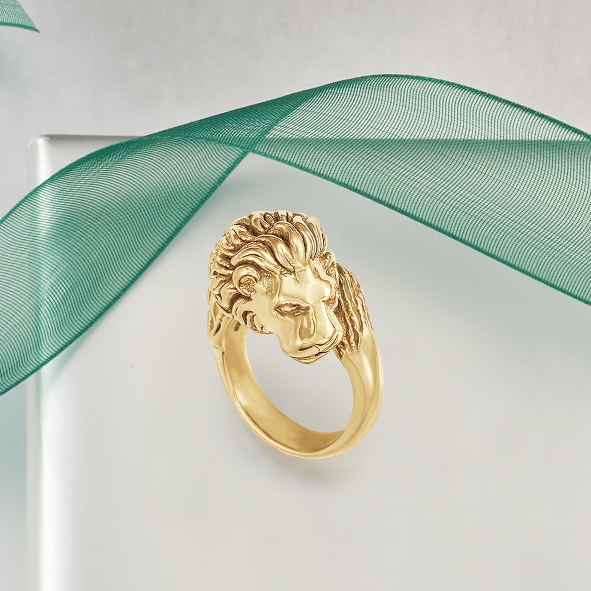 Solid 14K Yellow Gold Mens Lion Ring with Diamond Eyes Size 5 - 15 | eBay
