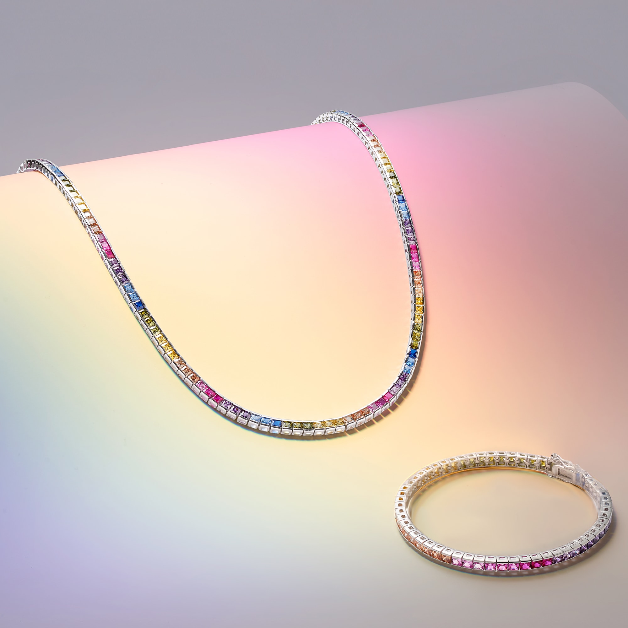 Sterling Silver Rainbow Round Tennis Bracelet