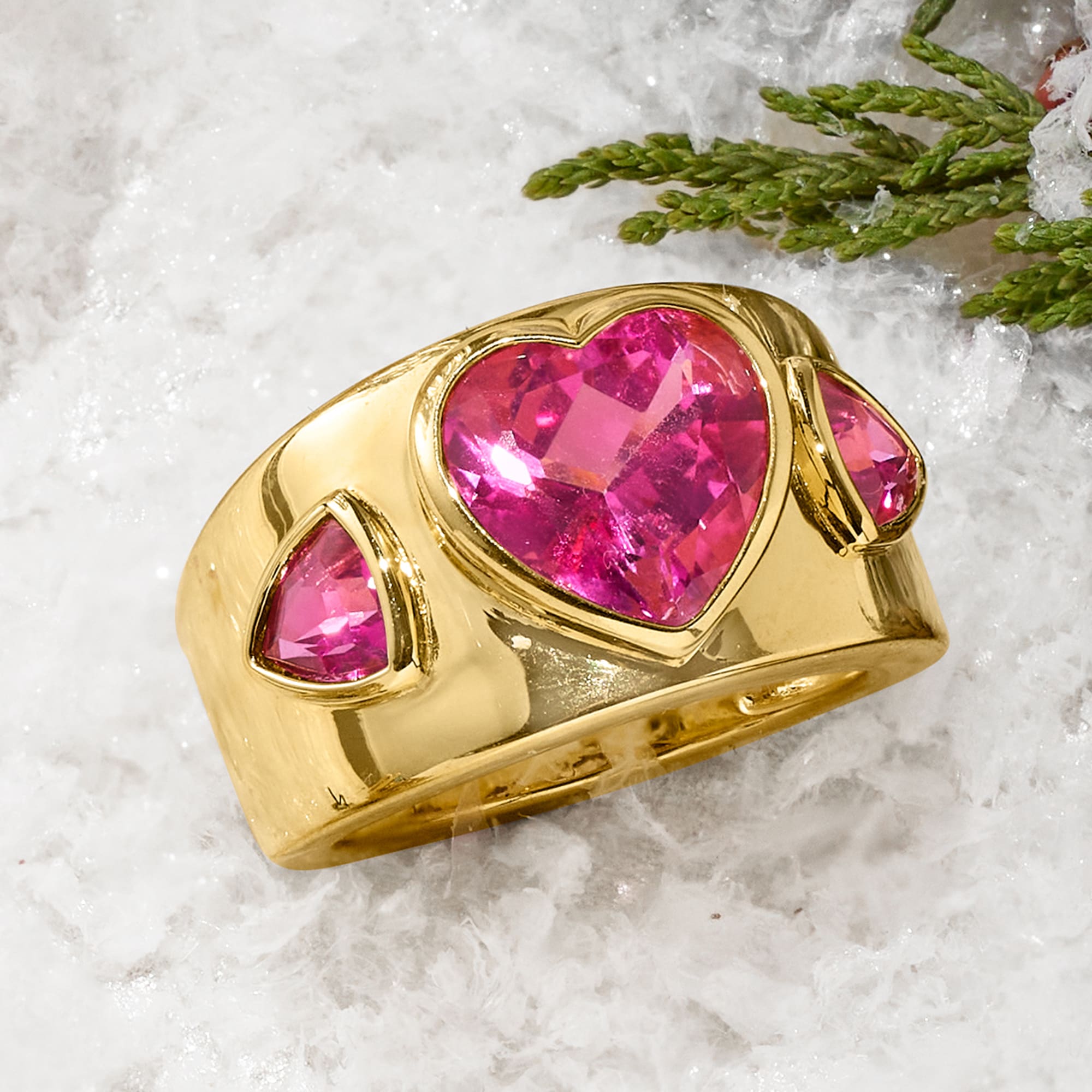 Pink Ring, Heart Gem, Art Deco Jewelry #D213 Topaz/Pink (Simulated) / 8