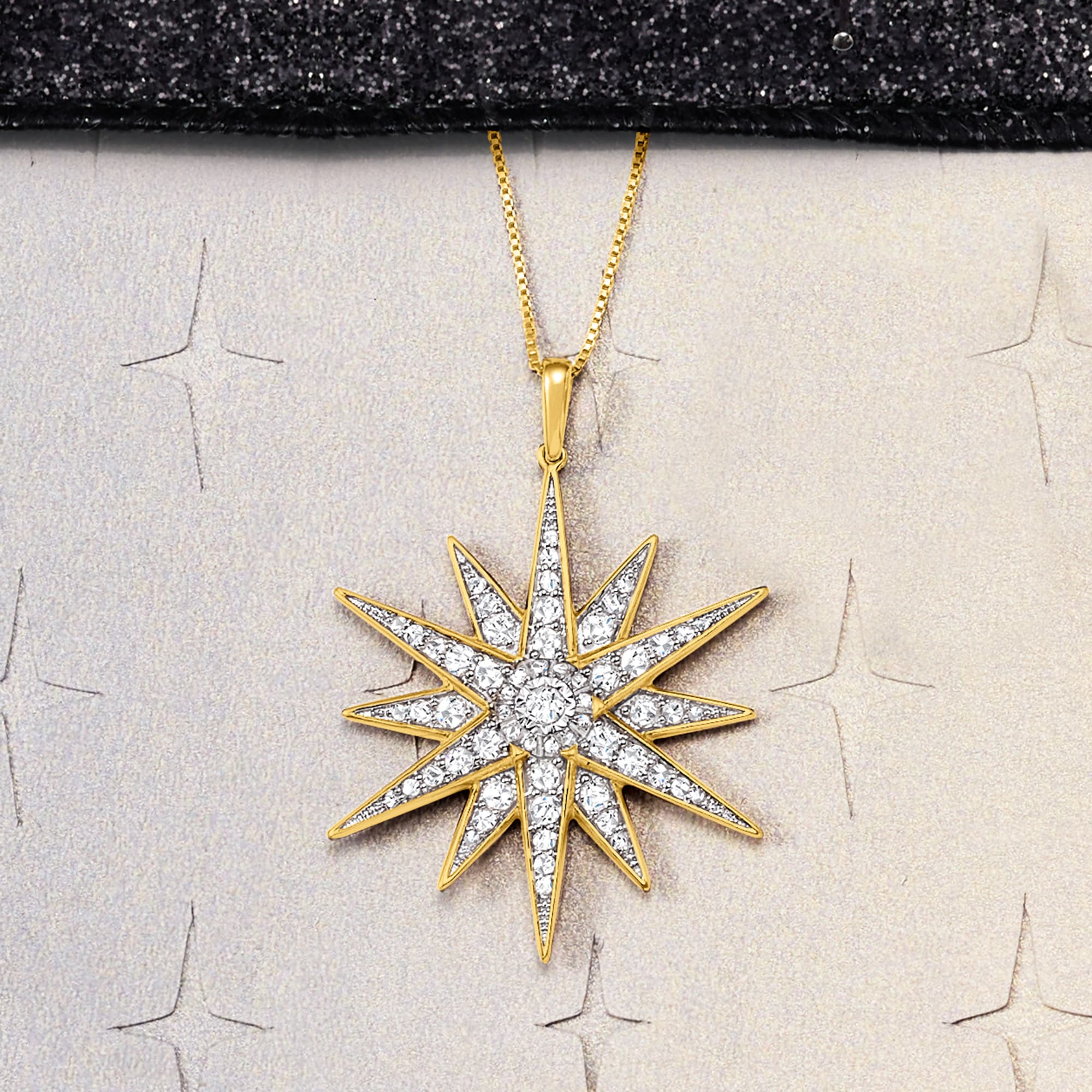 1.20 ct. t.w. Diamond Starburst Pendant Necklace in 18kt Gold Over