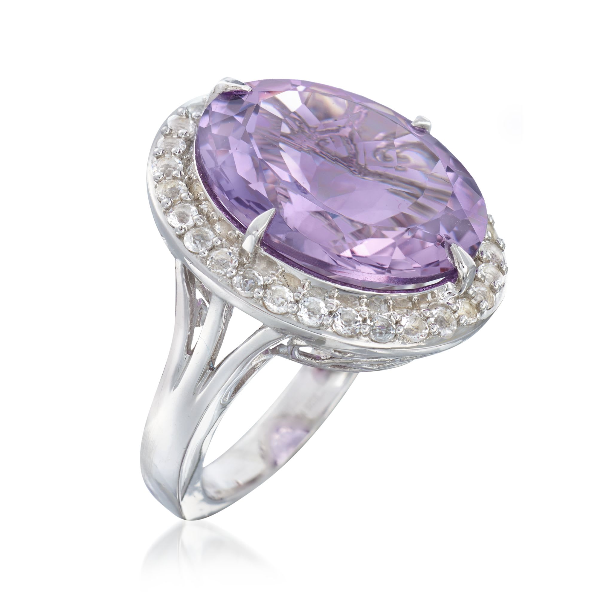 15.00 Carat Amethyst and 1.20 ct. t.w. White Topaz Ring in Sterling ...