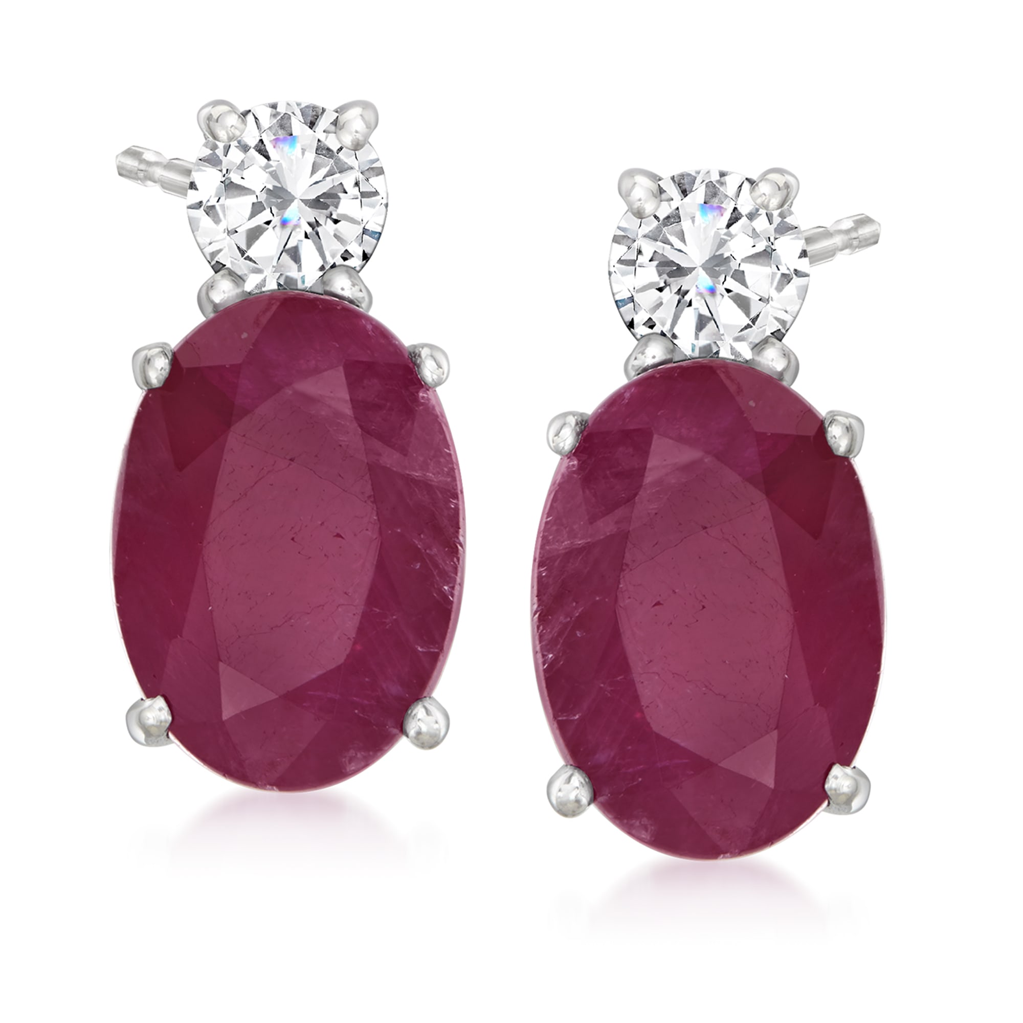 2.30 ct. t.w. Oval Ruby and .20 ct. t.w. Diamond Earrings in 14kt White ...