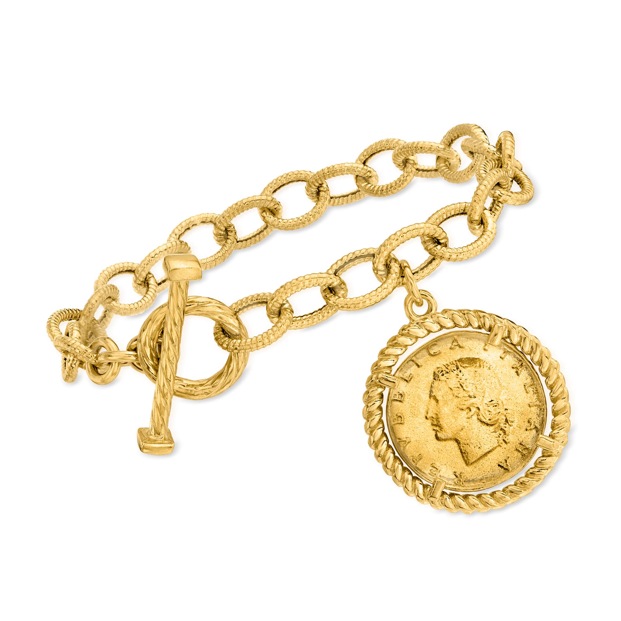 Italian 18kt Gold Over Sterling Religious Charm Bracelet