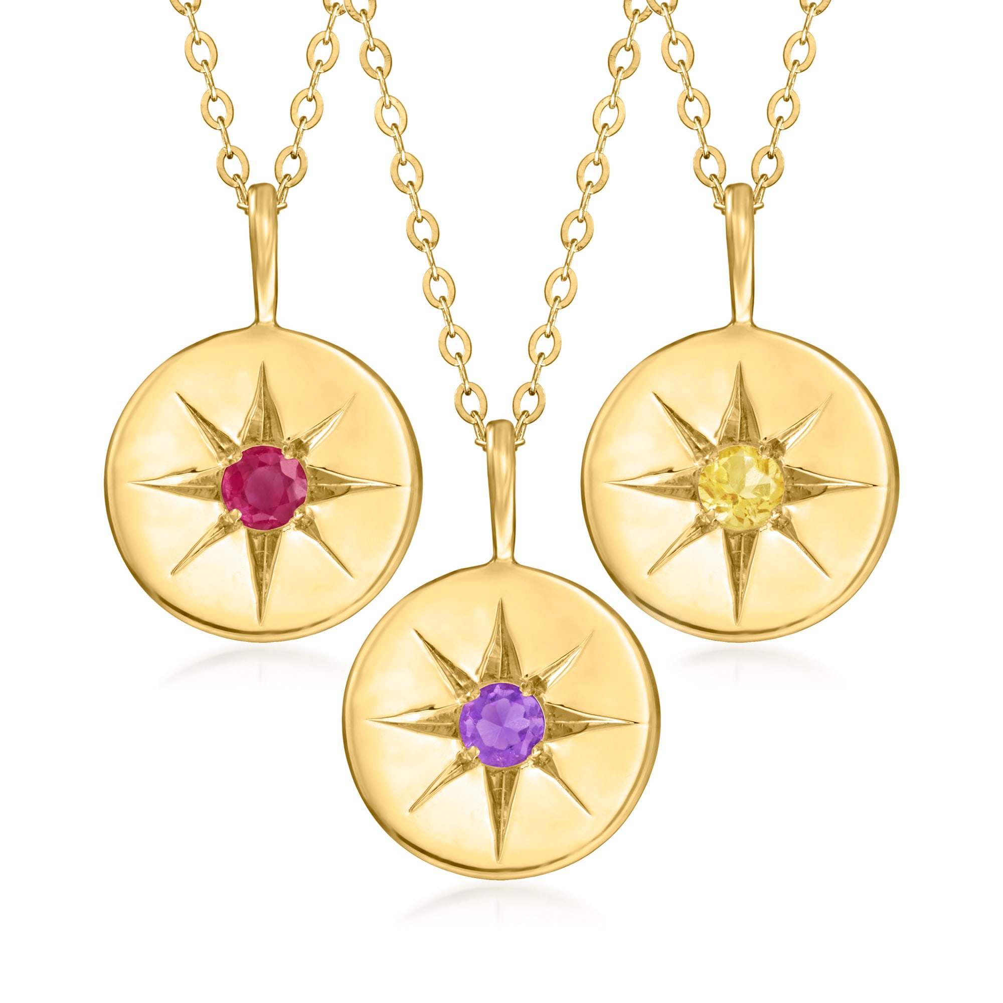 Birthstone Star Disc Pendant Necklace in 14kt Yellow Gold | Ross