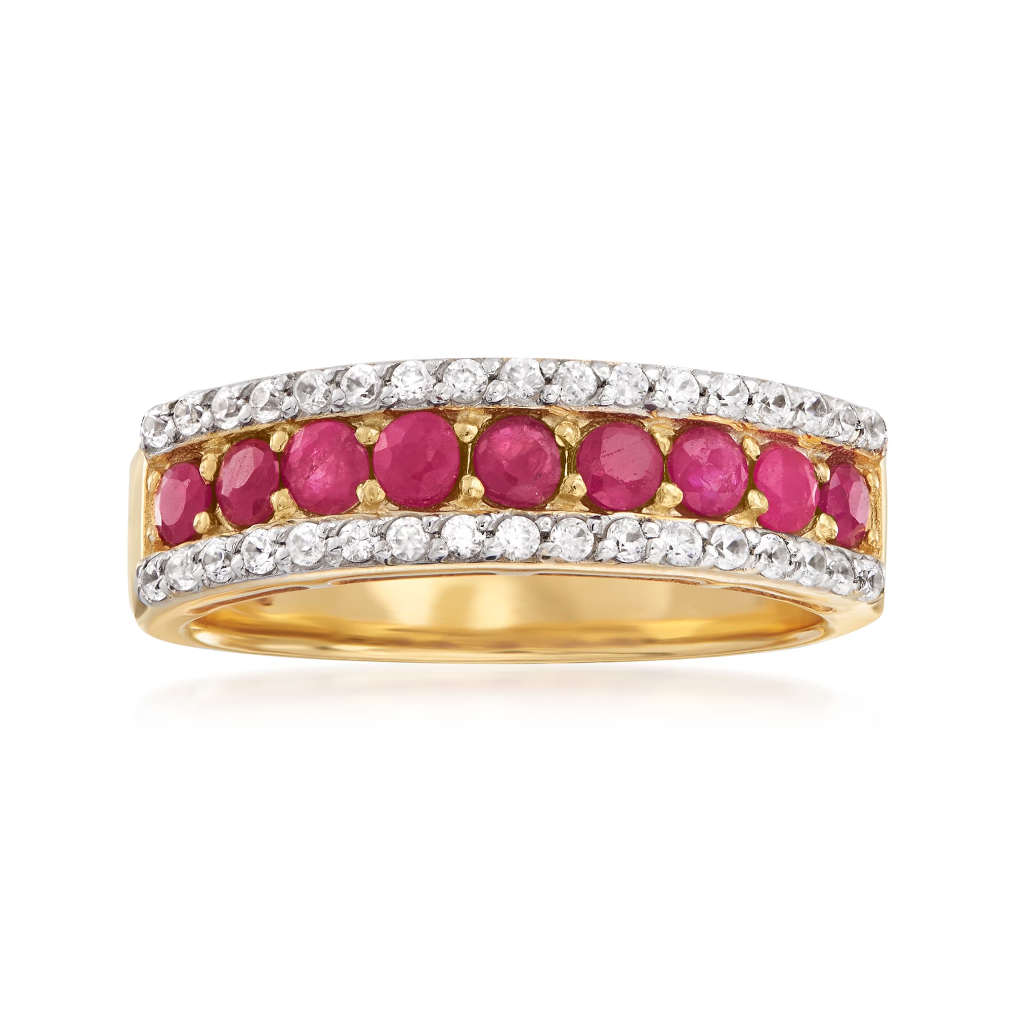 1.30 ct. t.w. Ruby and .30 ct. t.w. White Zircon Ring in 18kt Gold Over ...