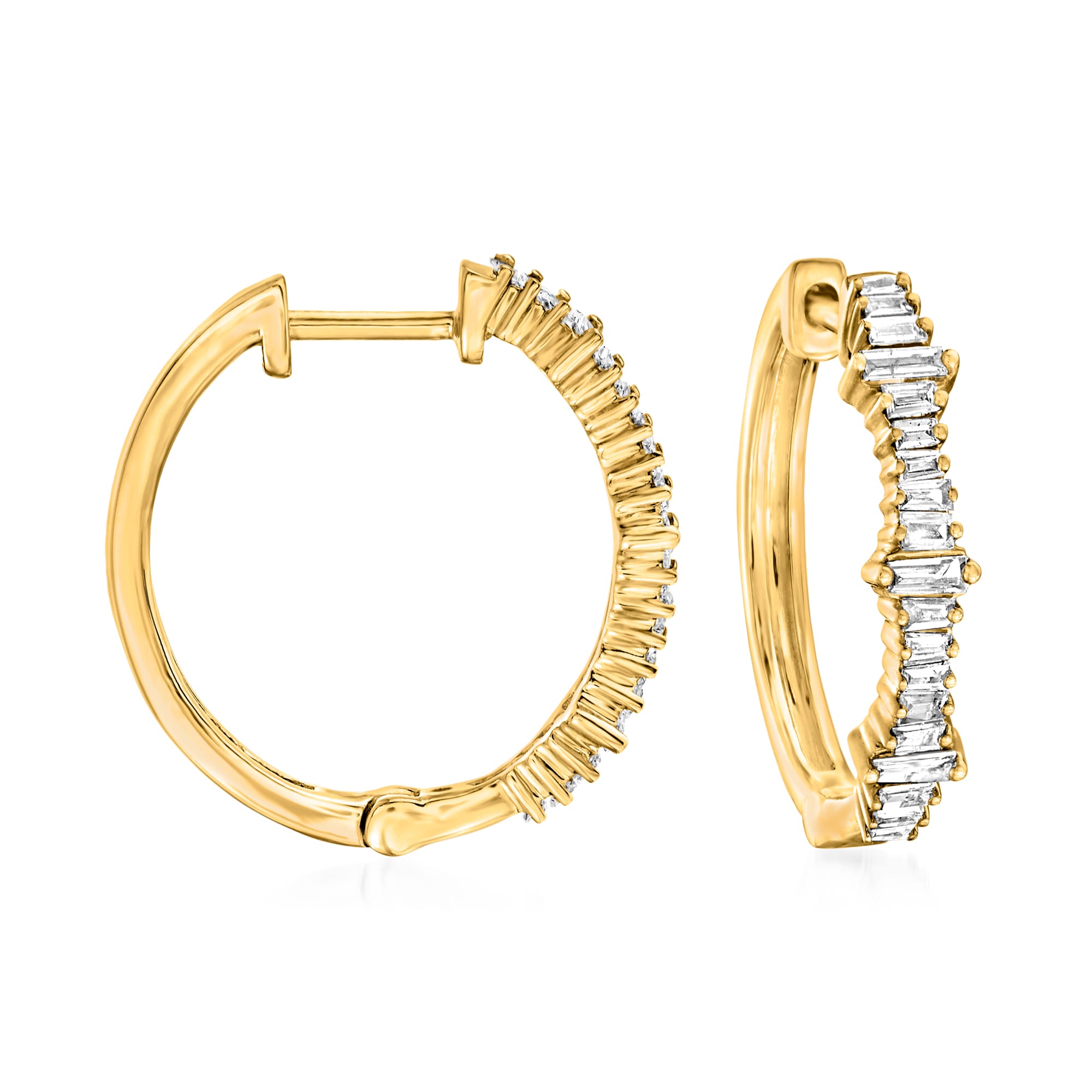 .30 ct. t.w. Diamond Baguette Hoop Earrings in 14kt Yellow Gold | Ross ...